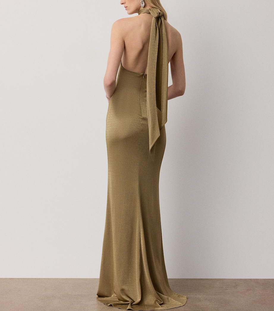 Ralph Lauren Collection Womens Kelsie Metallic Maxi Dress Antique Gold Image 5