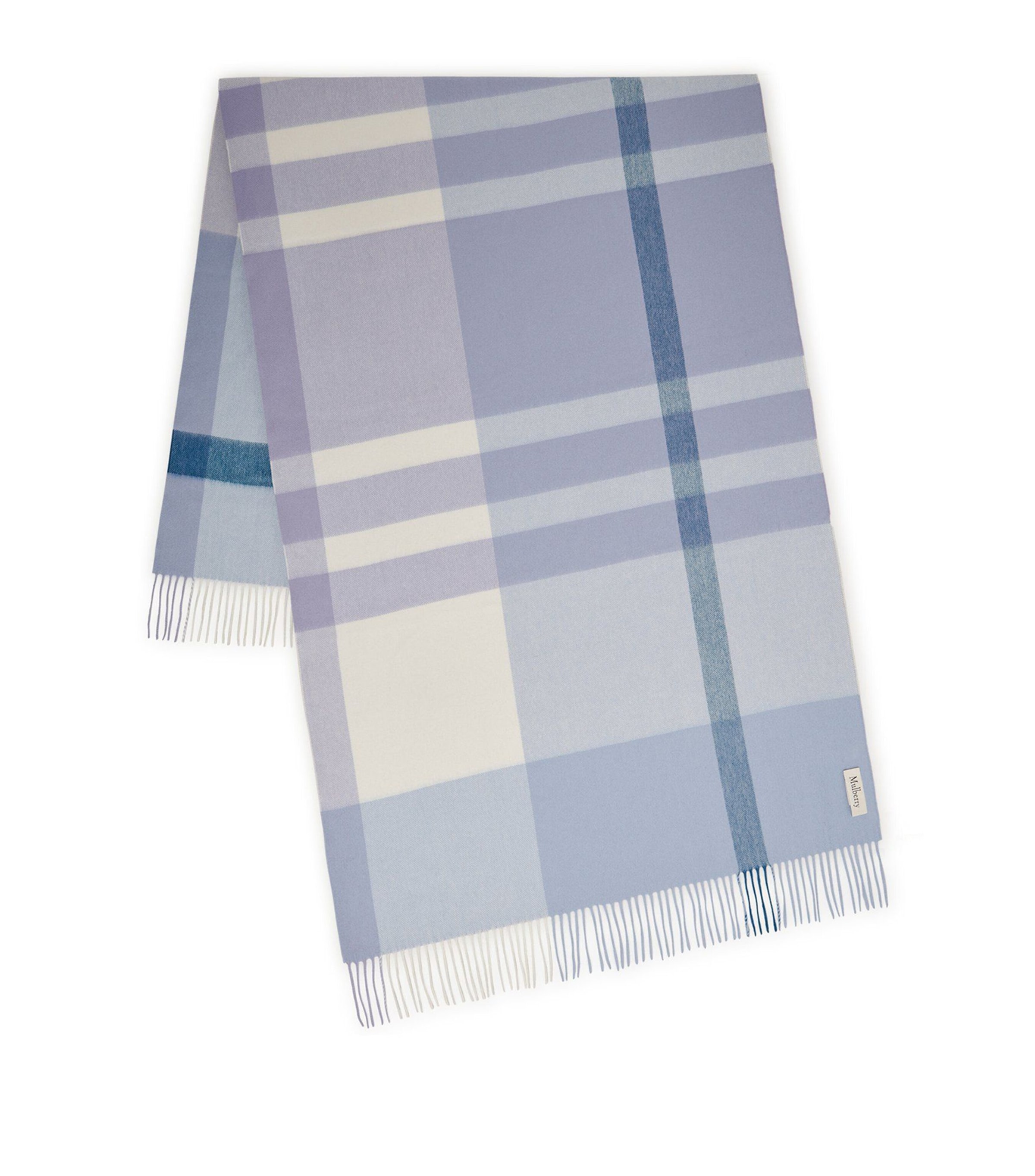 Large Merino Wool Check Scarf POPLIN BLUEWHITE Image 4