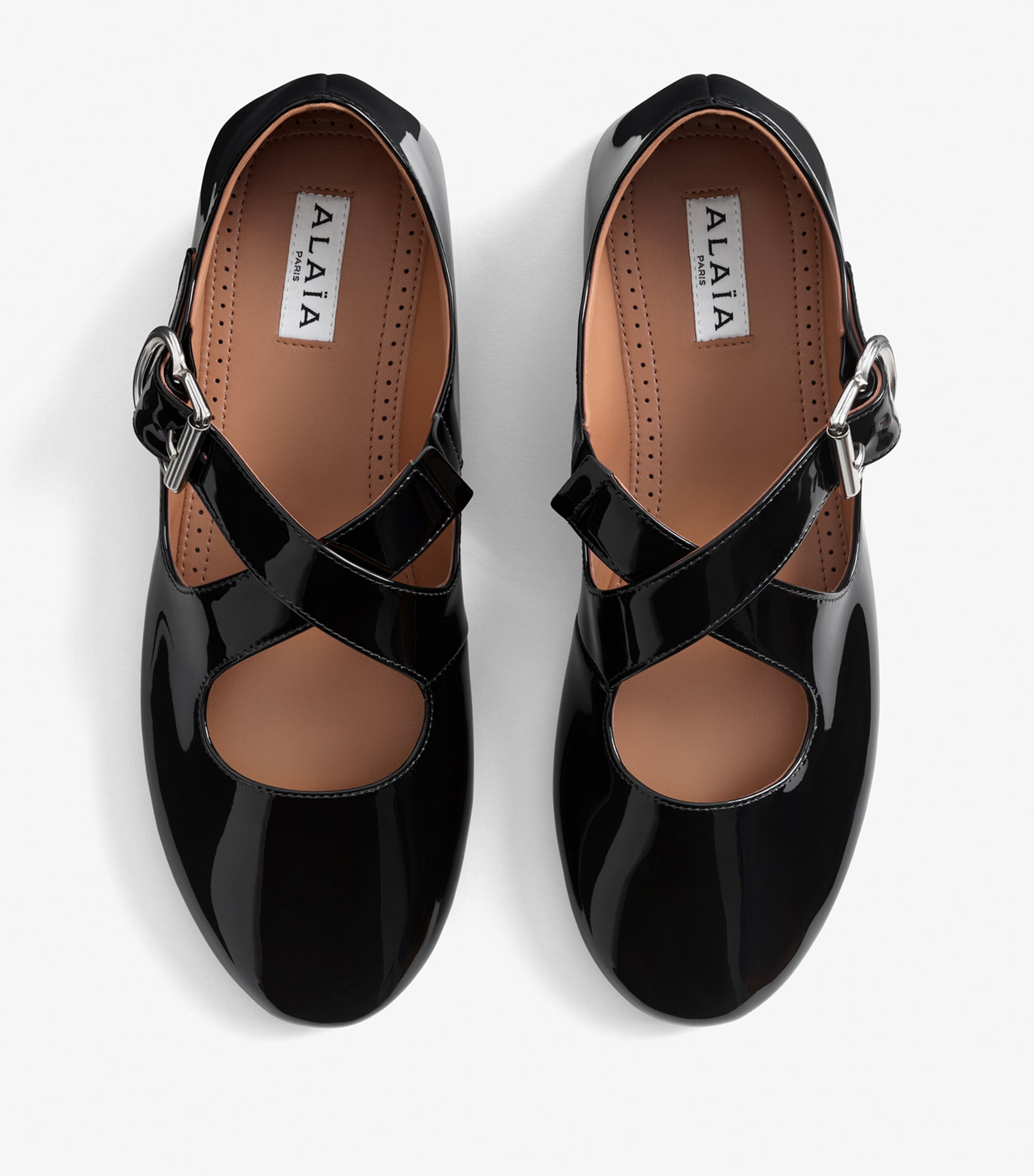 Patent Leather Criss-Cross Ballet Flats NOIR Image 3