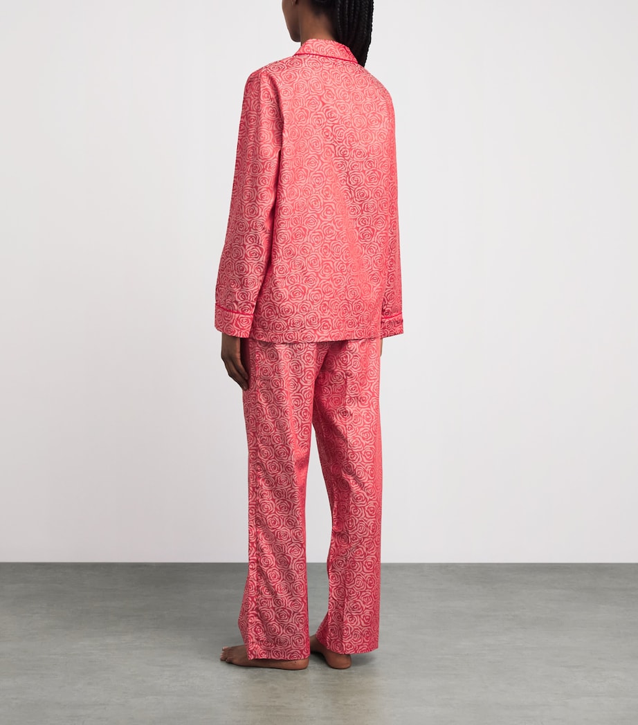 Derek Rose Womens Jacquard Roses Pyjama Set Red Image 4