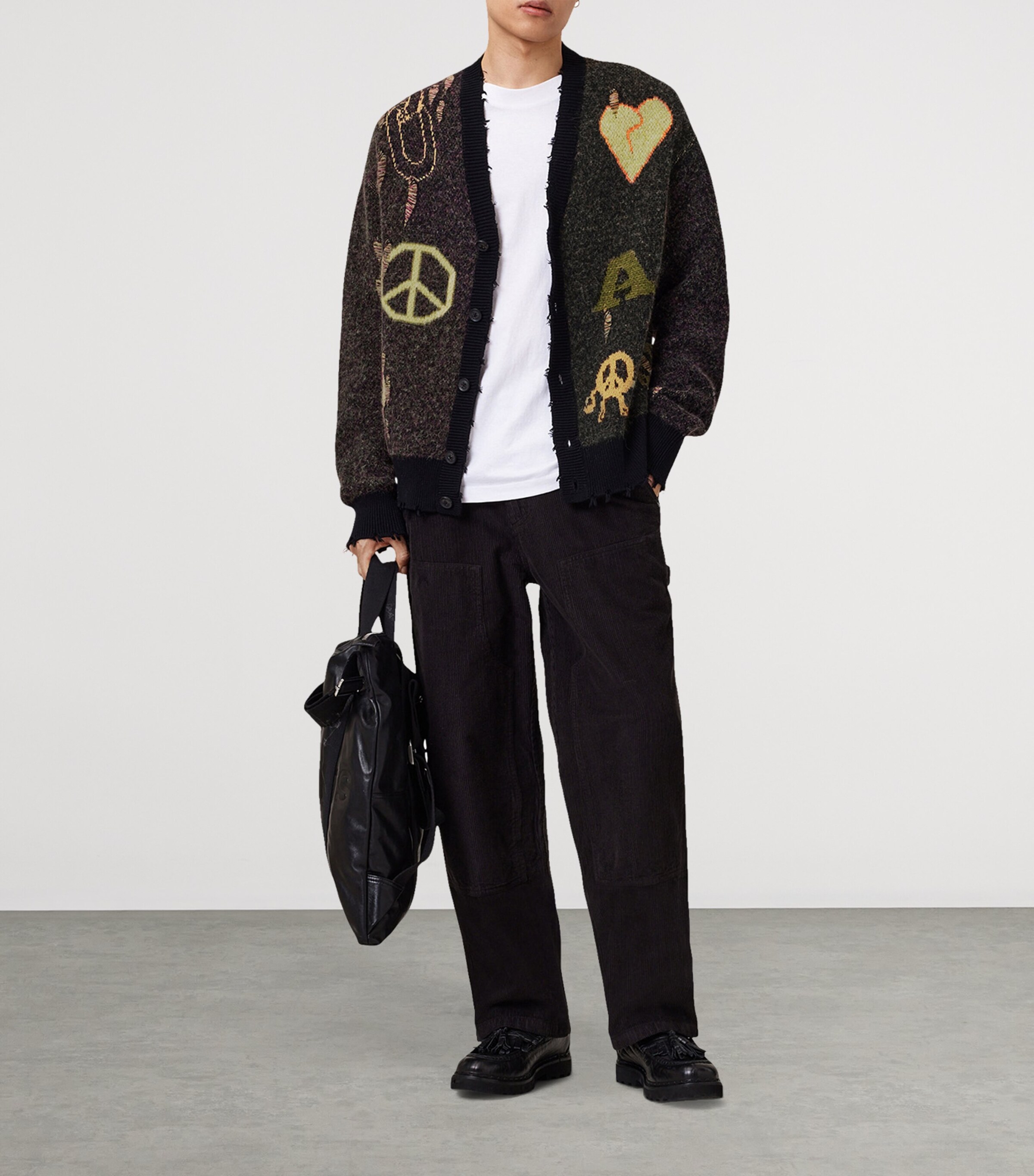 AllSaints Mens Distressed Emotive Cardigan Black Image 2