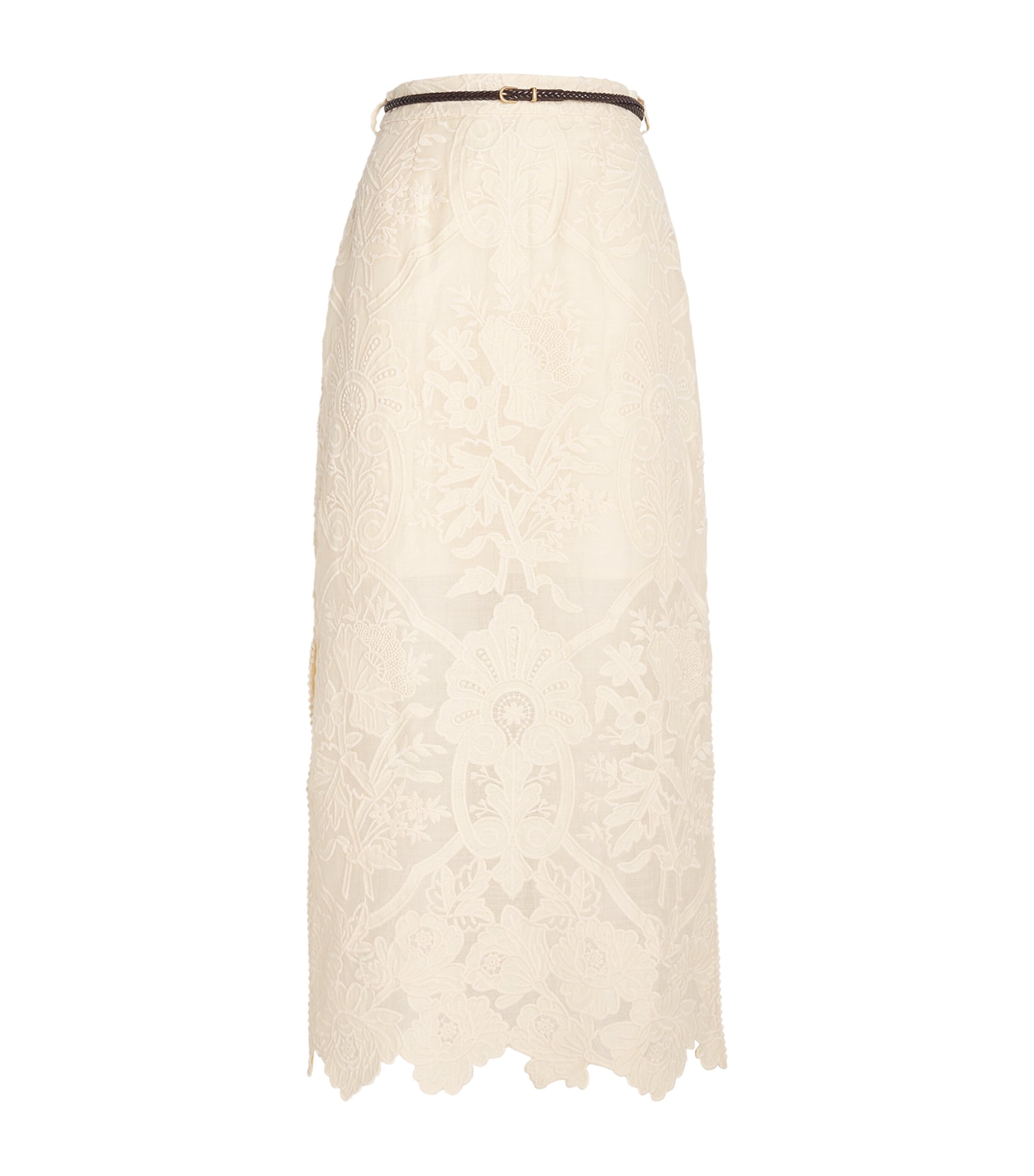 Zimmermann Ottie Embroidered Linen Midi Skirt In White