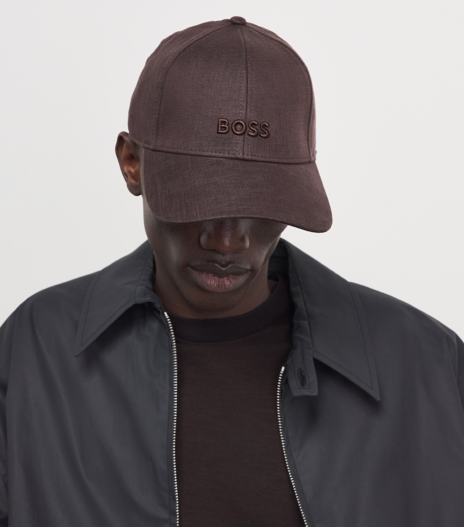 BOSS Linen Logo Cap Dark Brown Image 2