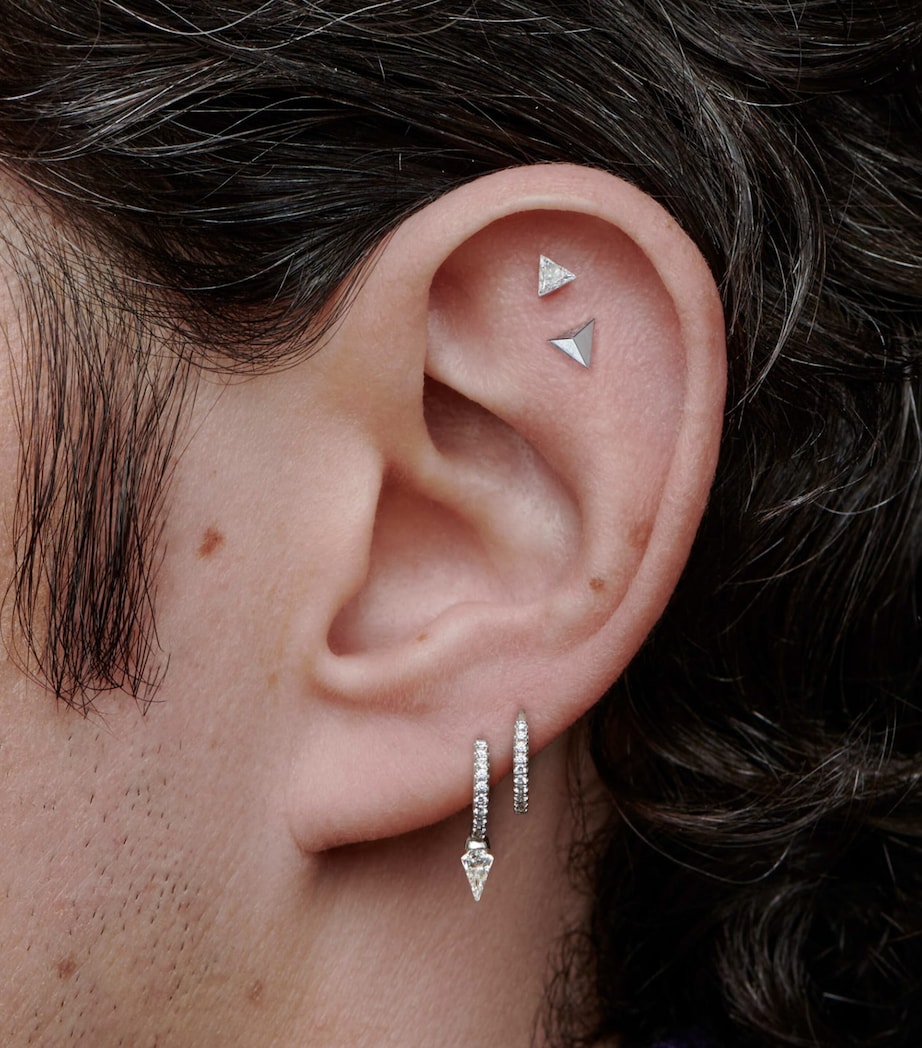 White Gold Invisible Set Triangle Diamond Threaded Stud Earring (4mm) WHITE GOLD Image 2