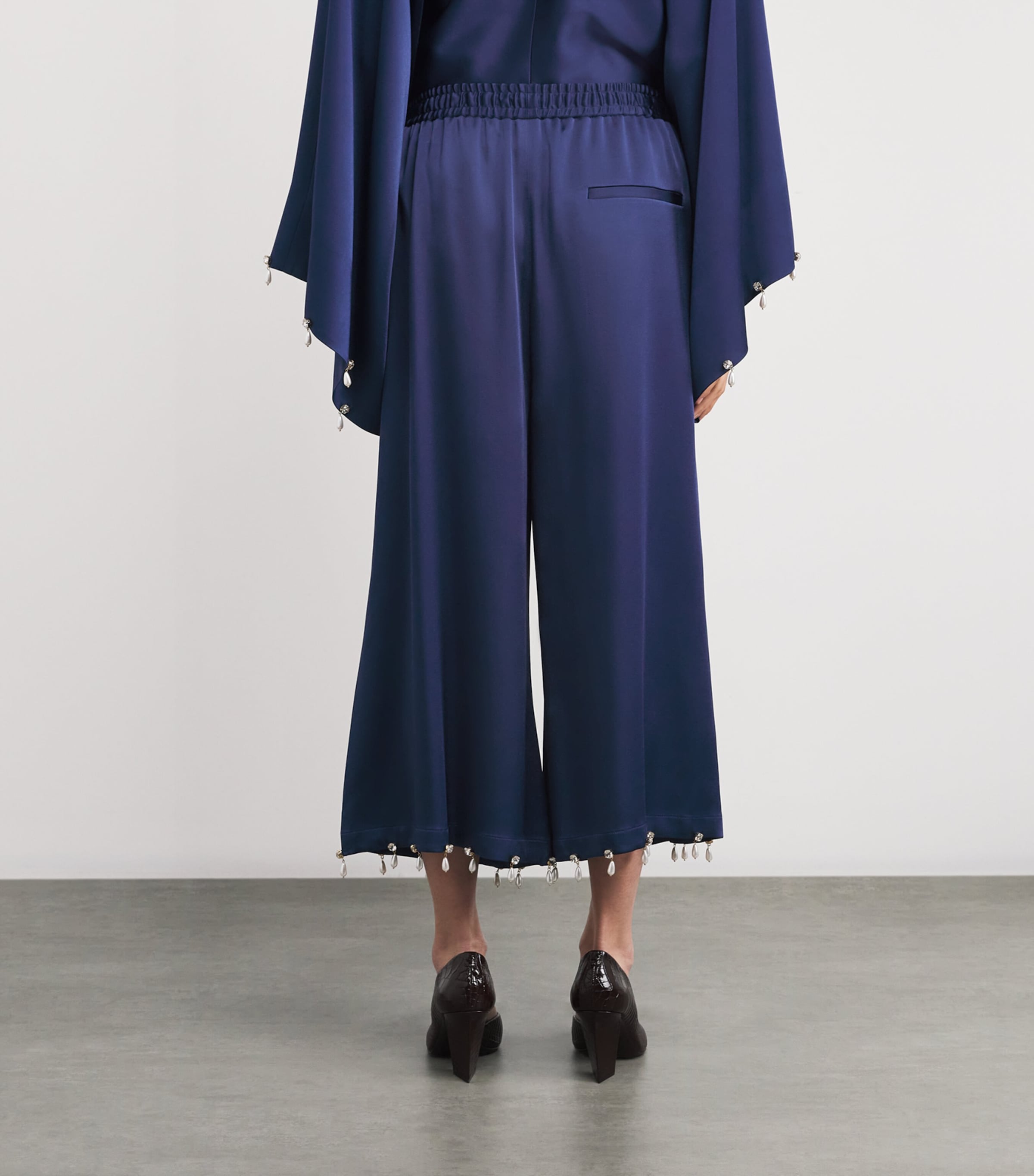 Satin Faux Pearl-Embellished Wide-Leg Trousers 4000 NAVY Image 4