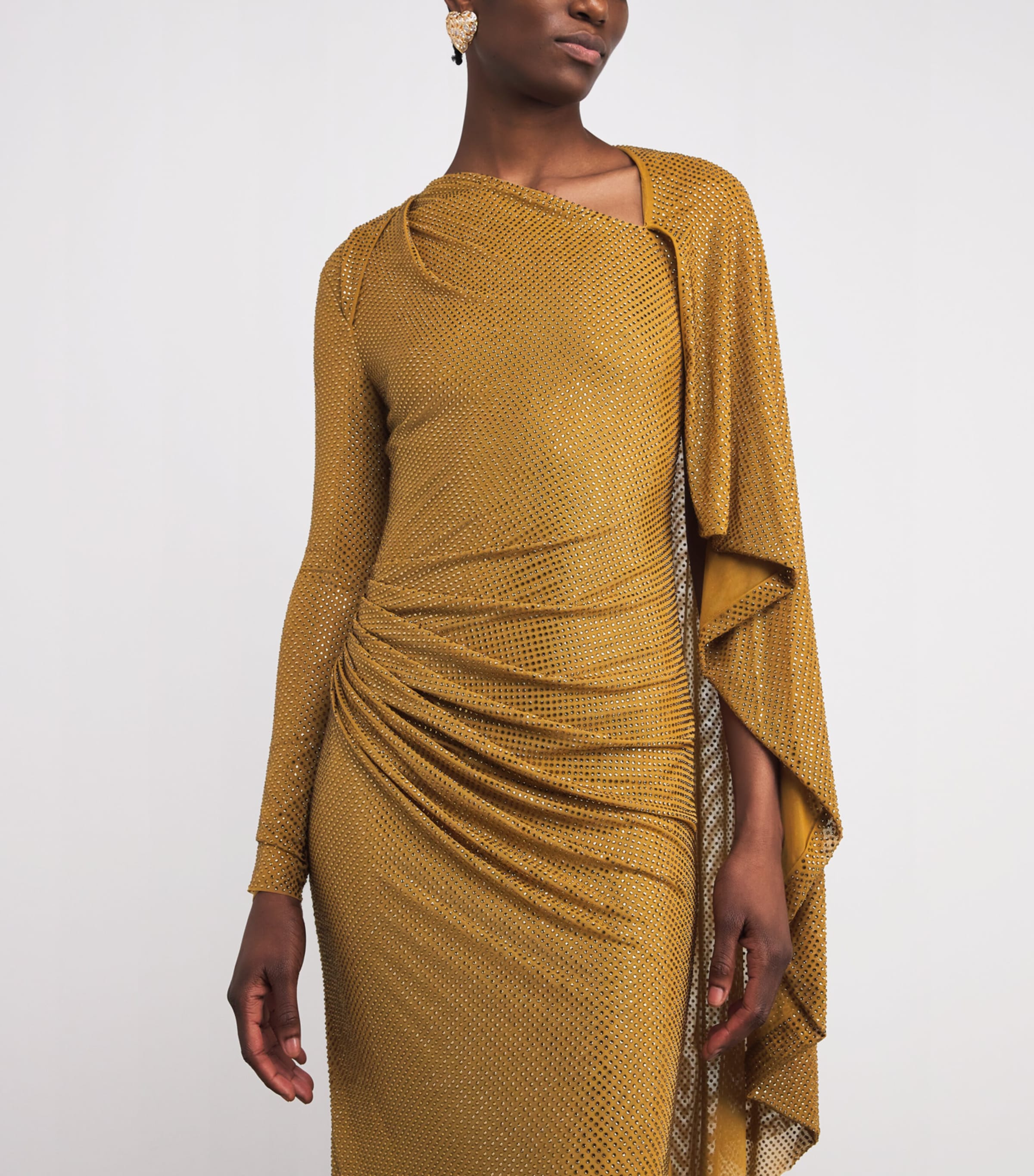 Rhinestone Drape Maxi Dress GOLD Image 6