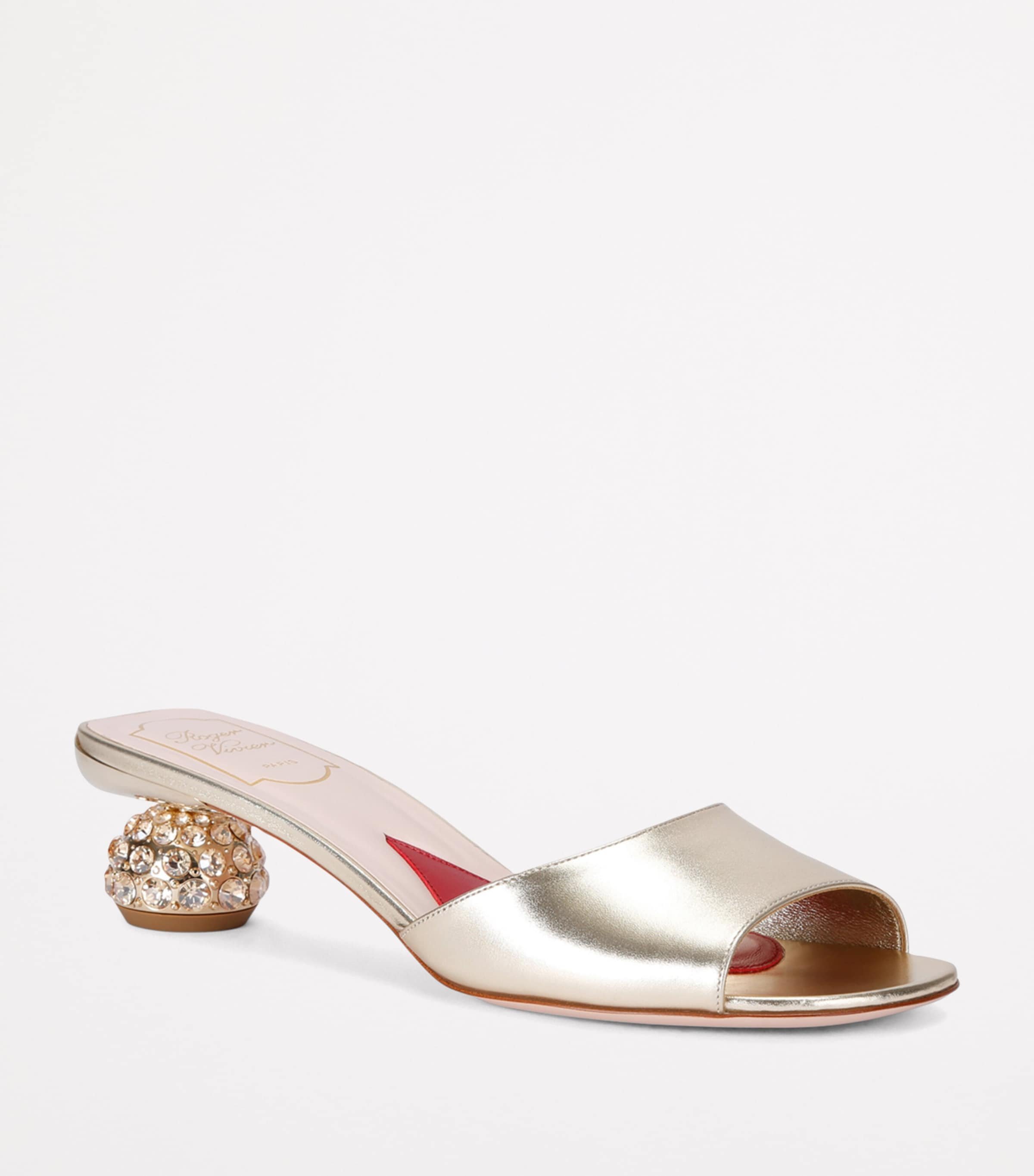 Leather Crystal-Embellished Mules GOLD Image 3