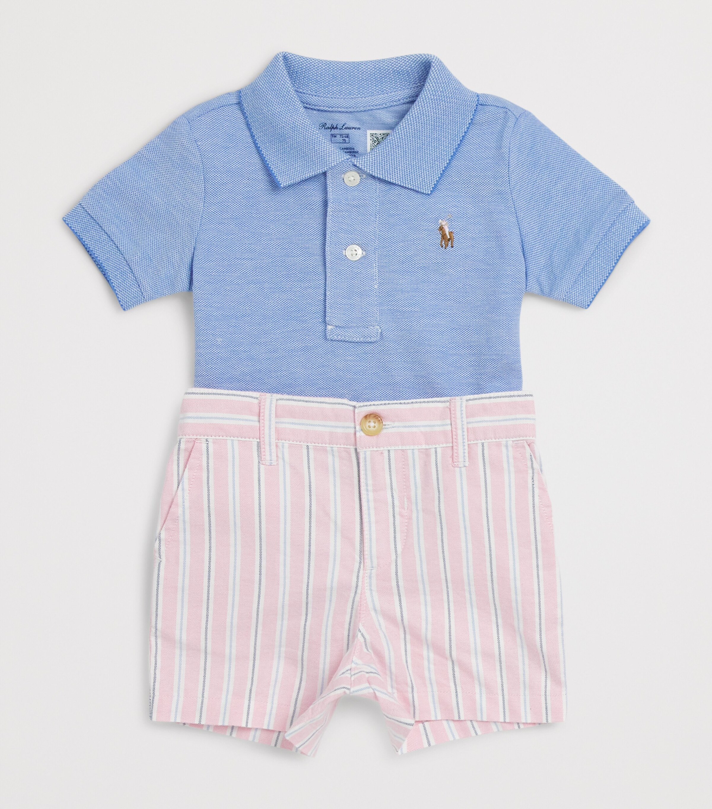 Ralph Lauren Kids Cotton Polo Shirt and Shorts Set (3-24 Months) Hrb Is Blu Image 3