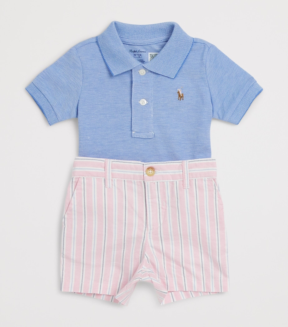 Ralph Lauren Kids Cotton Polo Shirt and Shorts Set (3-24 Months) Hrb Is Blu Image 3