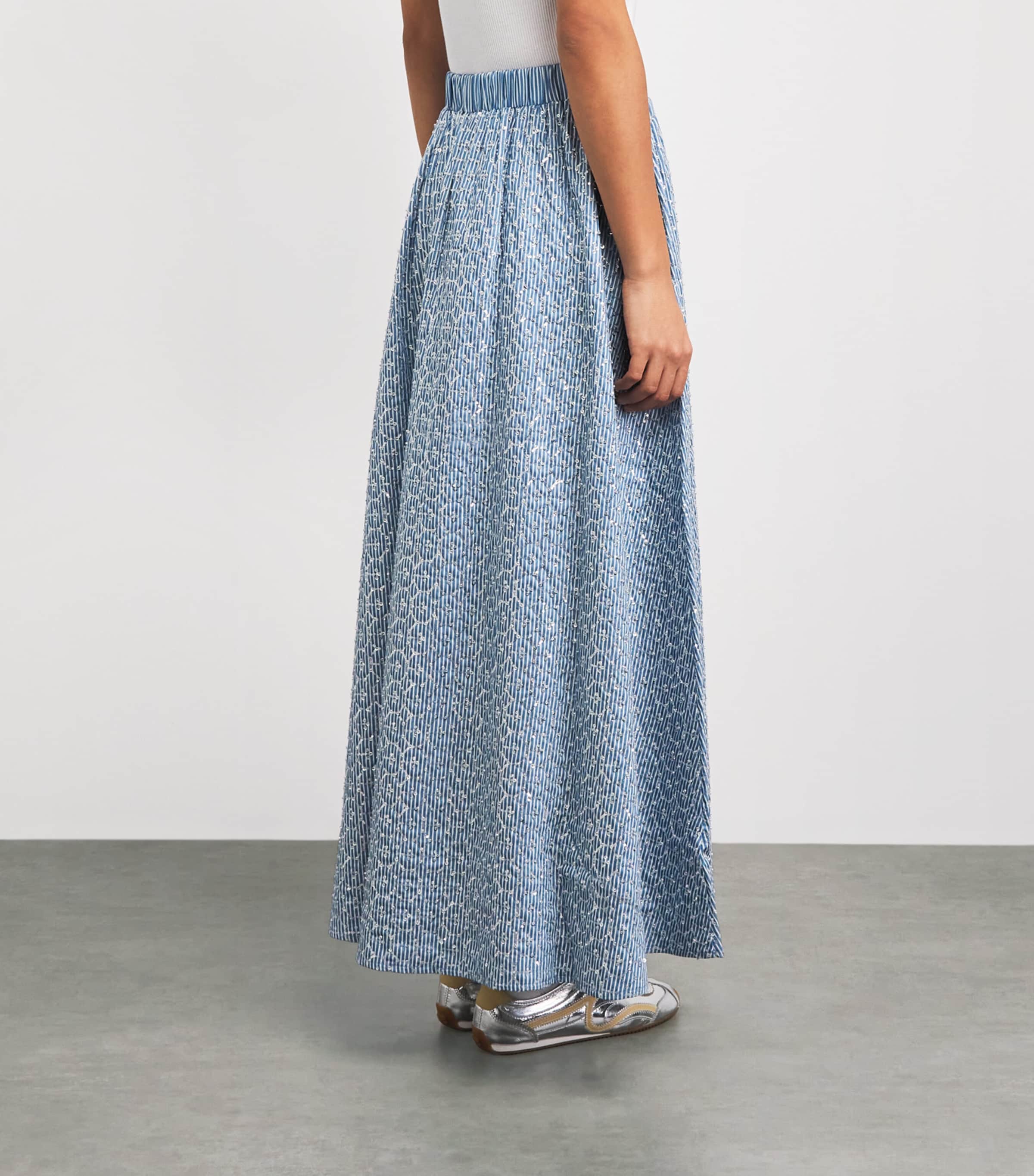 Sandro Paris Womens Sequin Stripe Maxi Skirt Blue Image 5