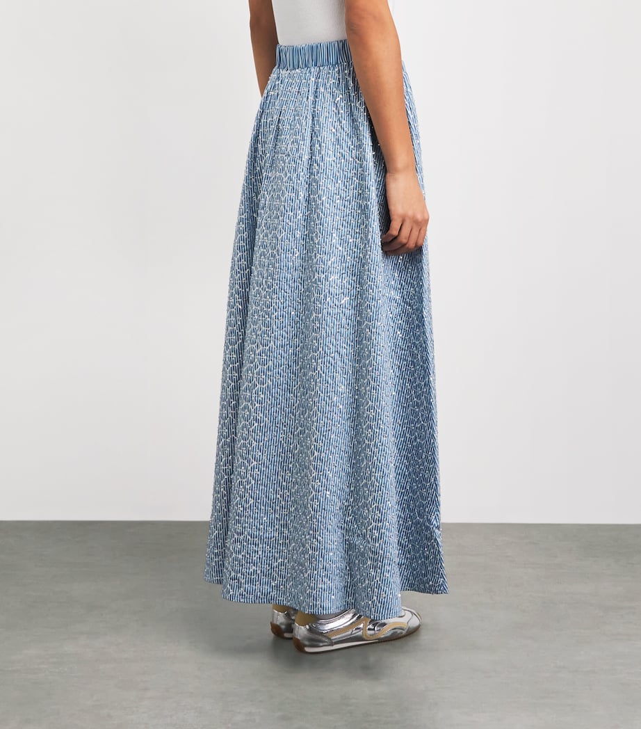Sandro Paris Womens Sequin Stripe Maxi Skirt Blue Image 5
