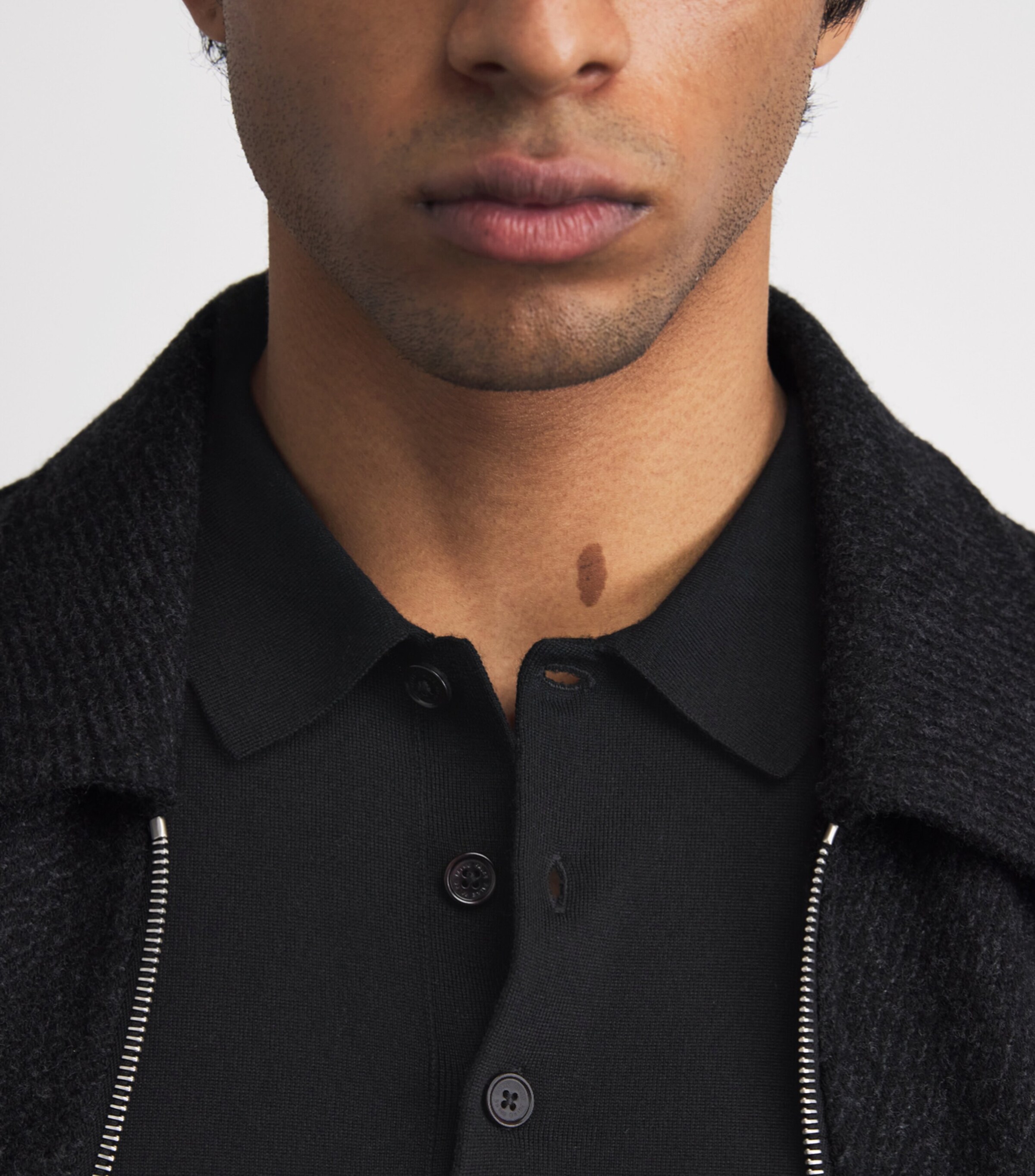 Falke Mens Wool Long-Sleeve Polo Shirt Black Image 3