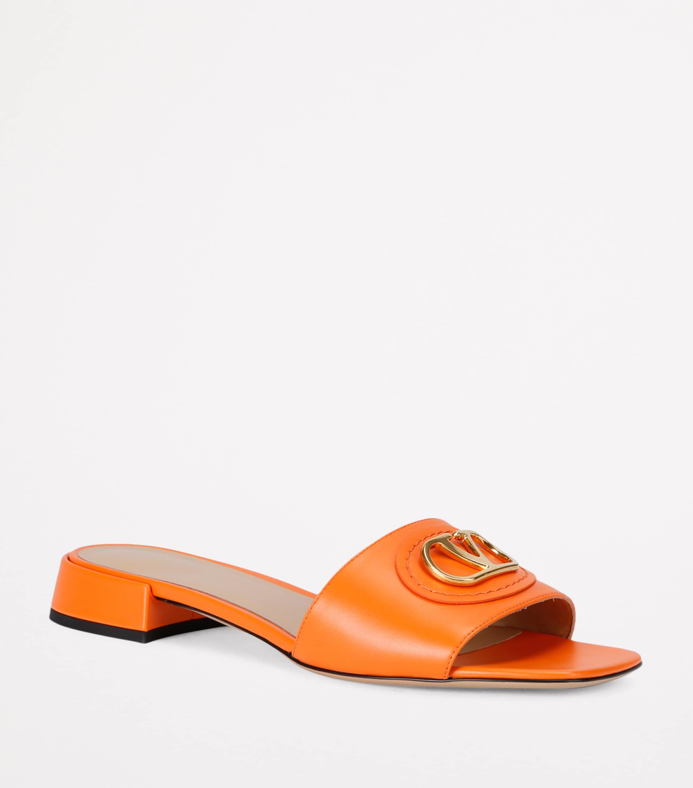 Valentino Garavani Leather VLOGO Slides 20 Orange Image 3
