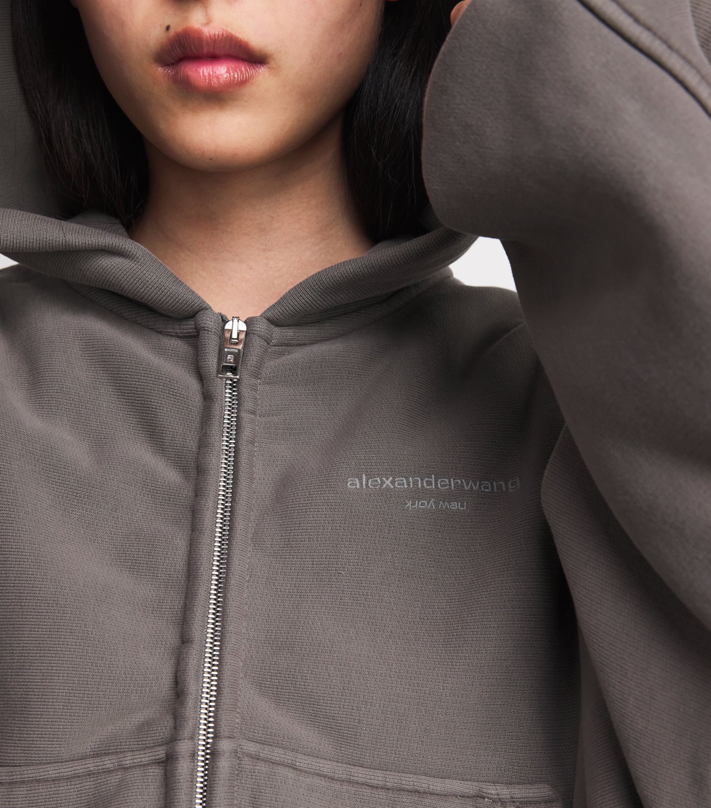 Alexander Wang Grey Stretch-Cotton Oversized Cropped Hoodie