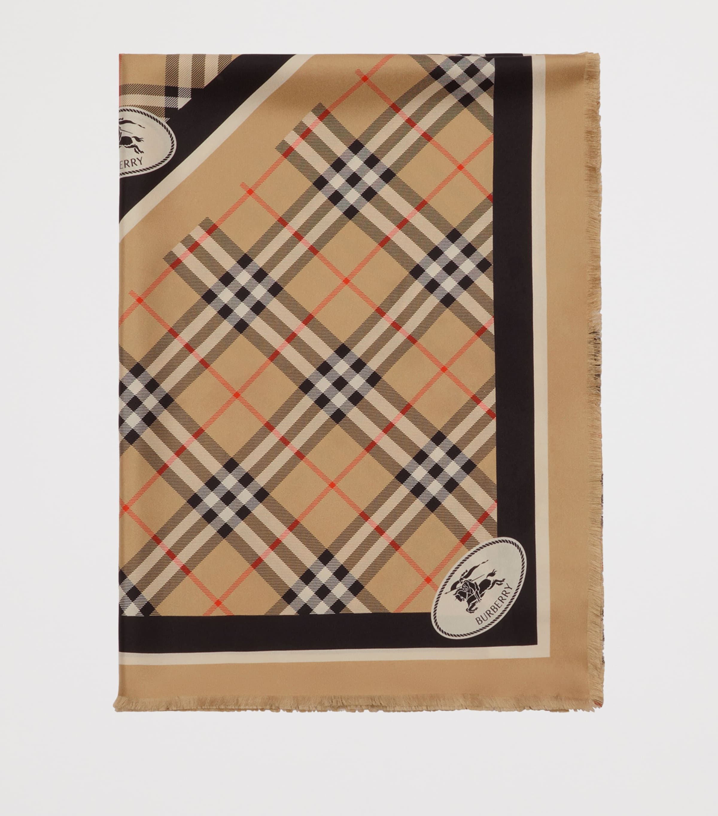 Silk Check Fringed Scarf SAND Image 2