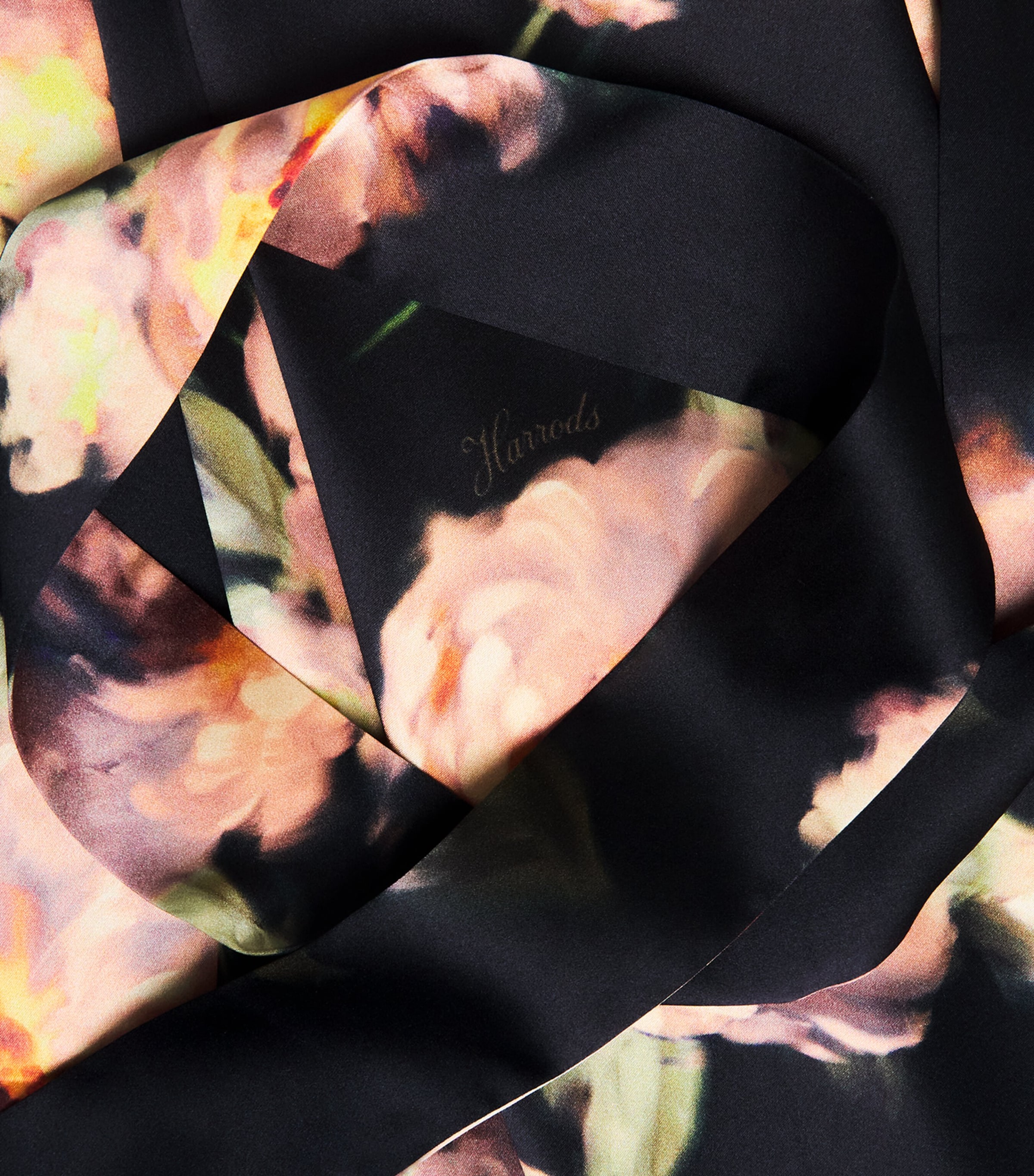 Harrods Womens Silk Midnight Rose Night Robe Black Image 6