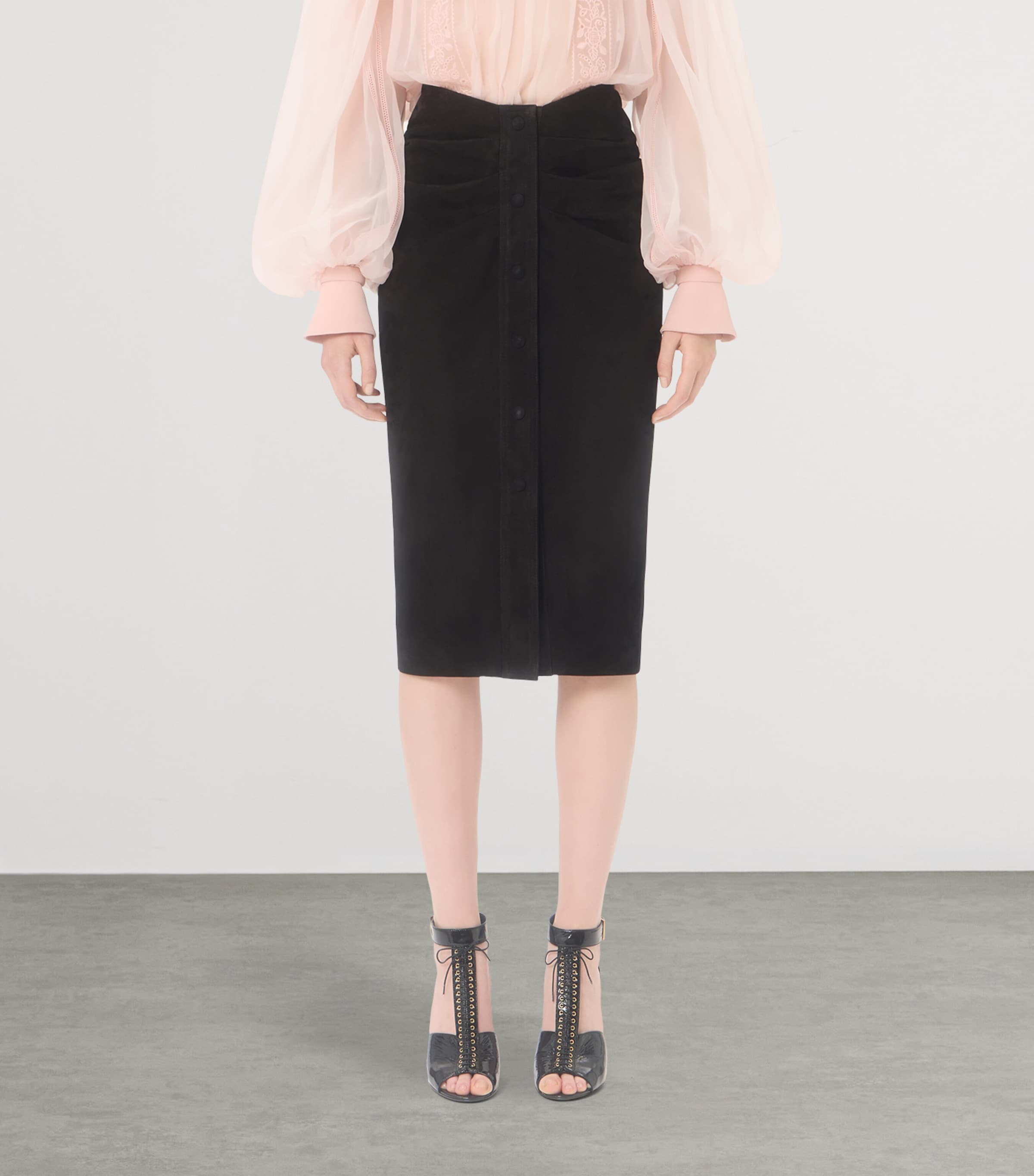 Valentino Womens Suede Gathered Midi Skirt Image 2