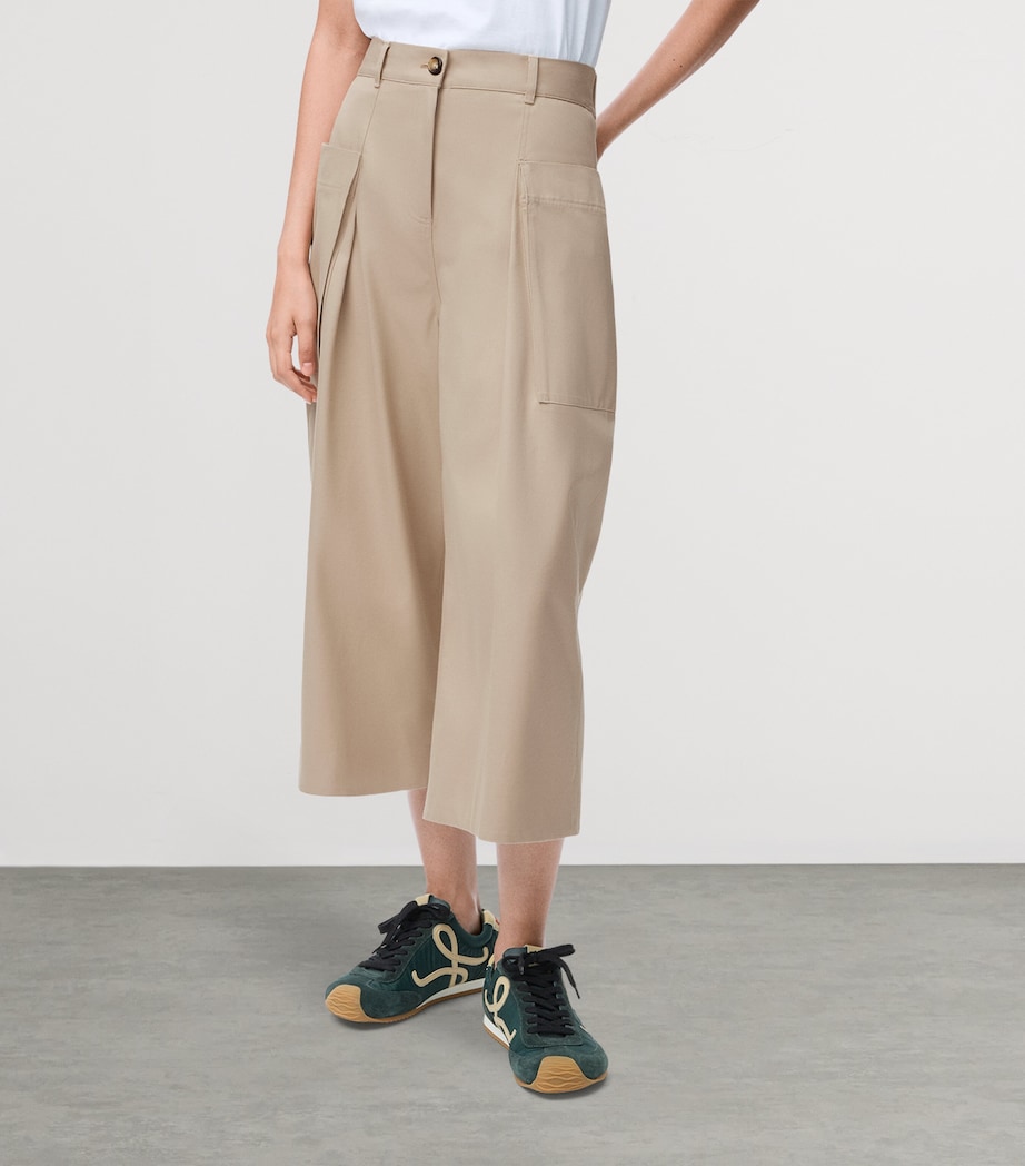 LOEWE Womens Cotton-Silk Cropped Trousers Beige Image 3