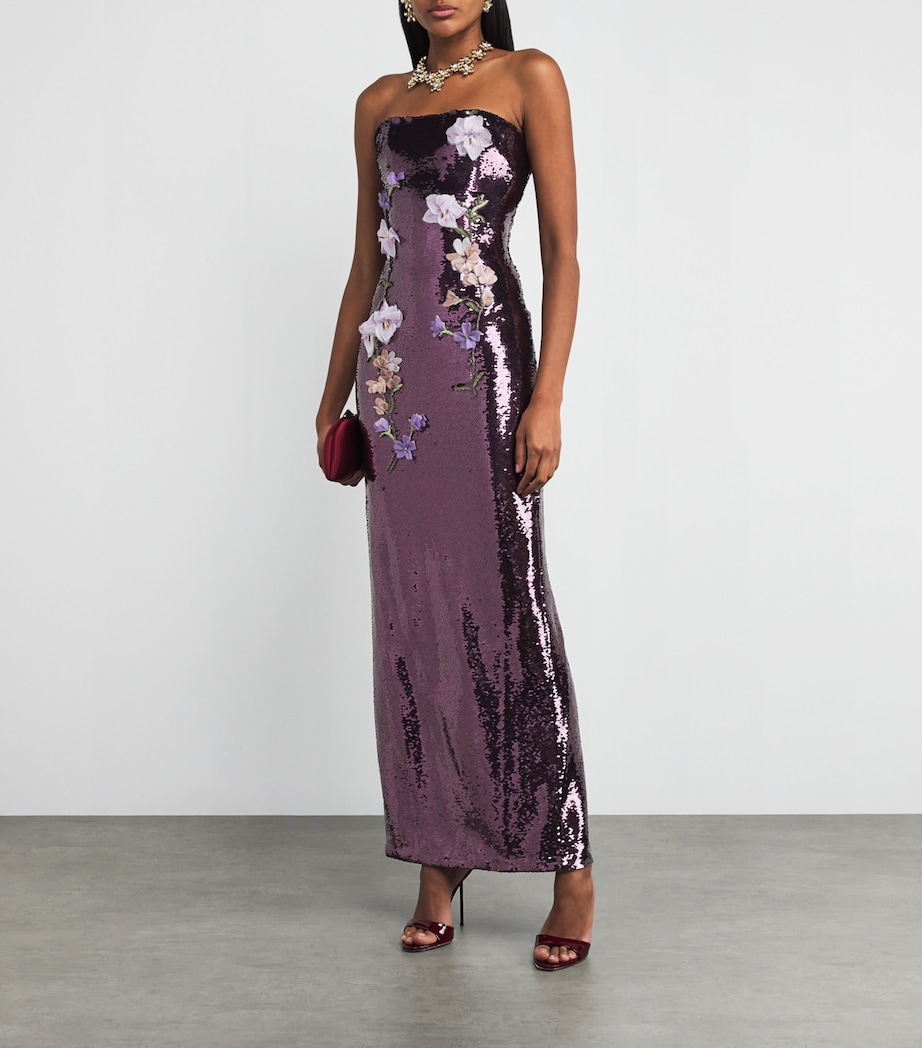 Sequin Floral Column Gown 230-FLORALEMBRSEQUIN Image 2