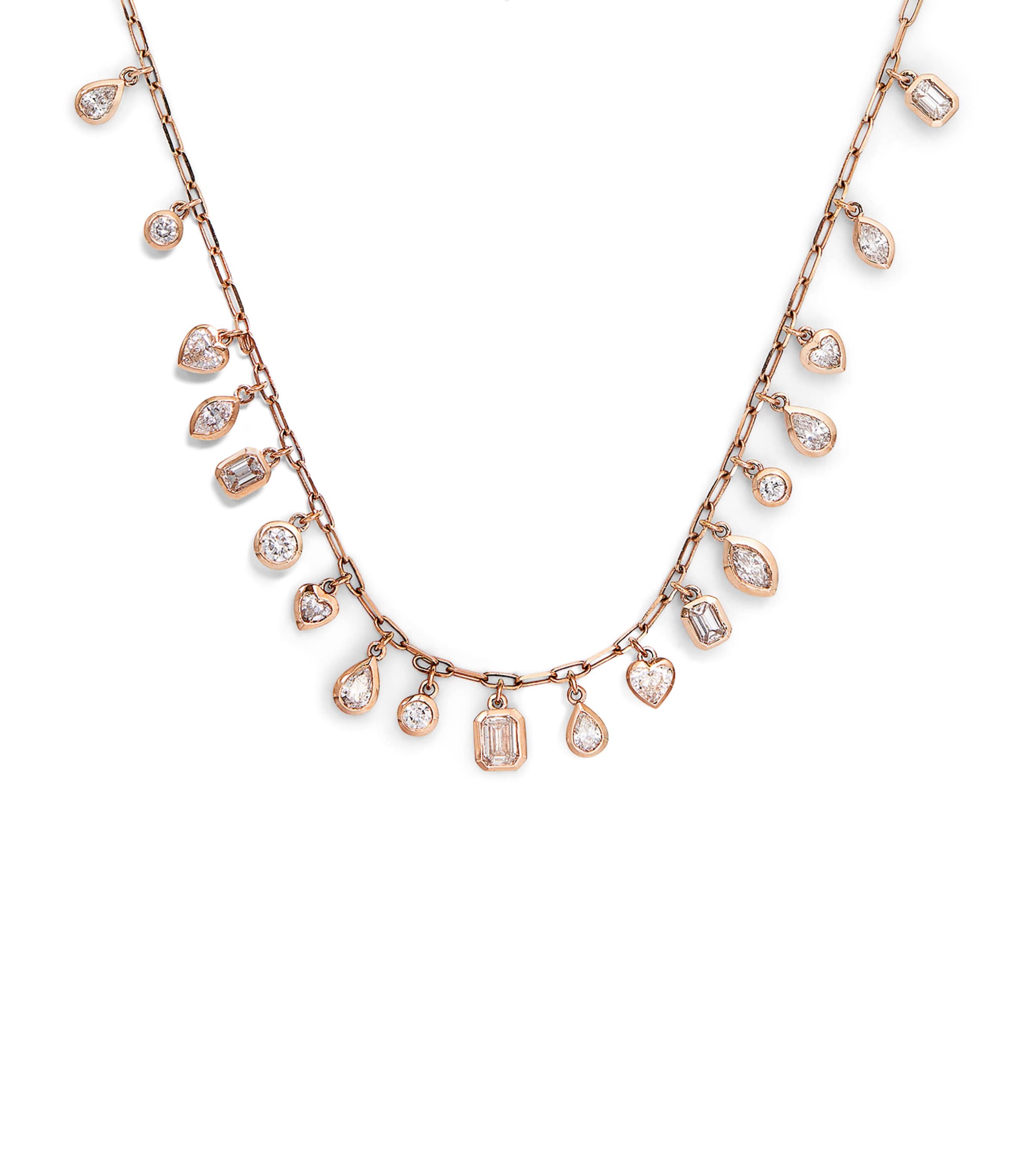 Shay Rose Gold And Diamond Mixed Bezel Drop Necklace In Rose Gold