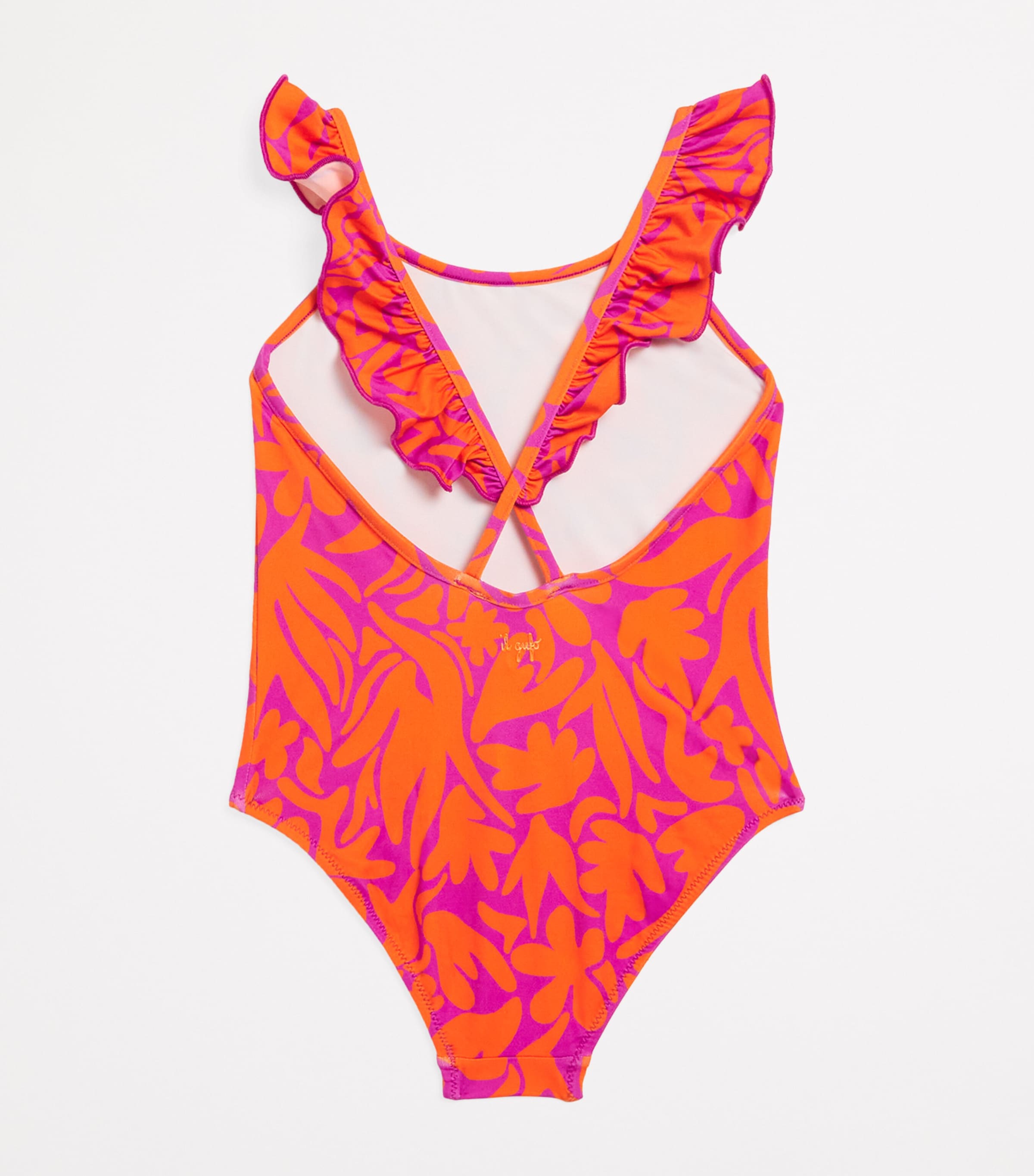 Il Gufo Frilled Patterned Swimsuit (2-12 Years) Coral Image 2