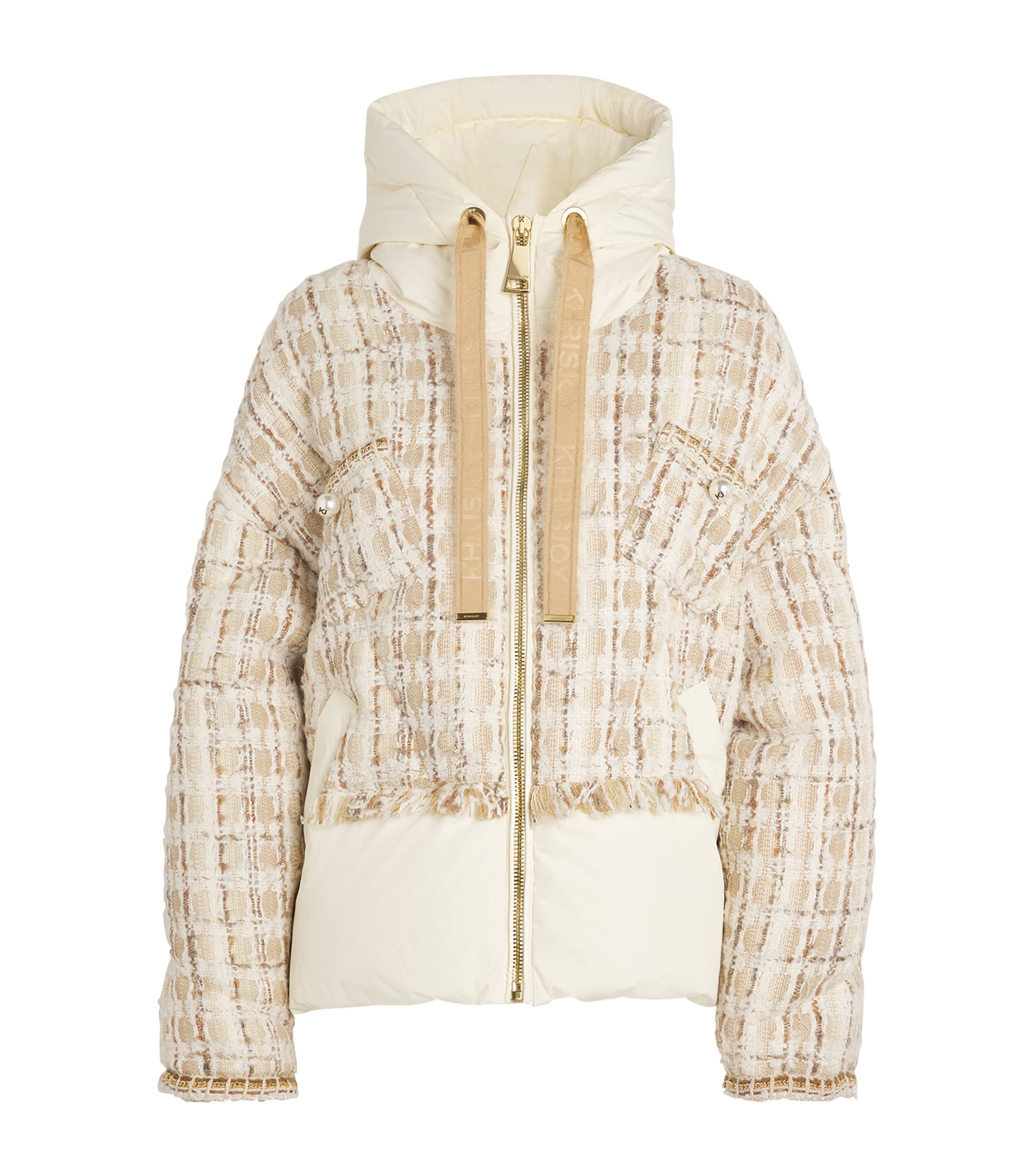 Khrisjoy Tweed Down Khris Puffer Coat In Beige