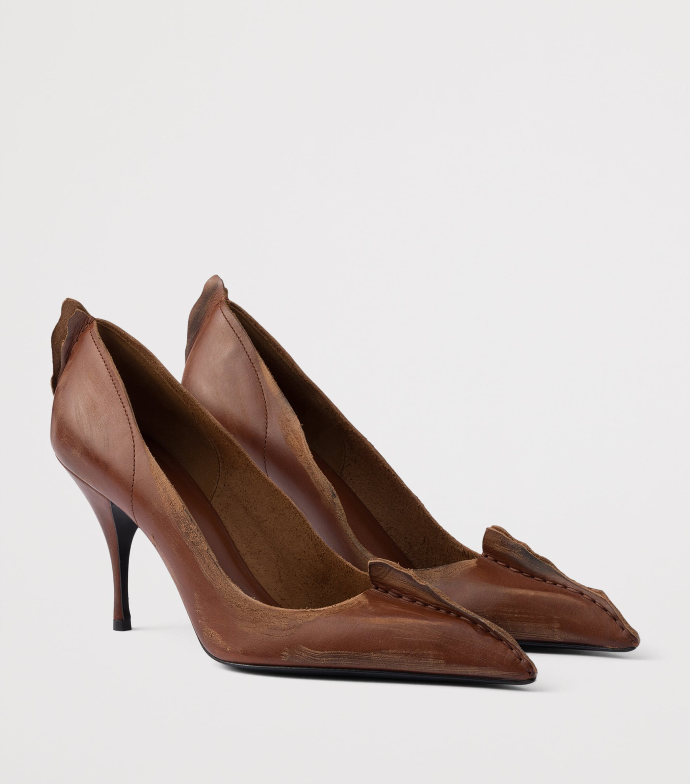 Prada Antiqued Leather Pumps 85 Brown Image 3
