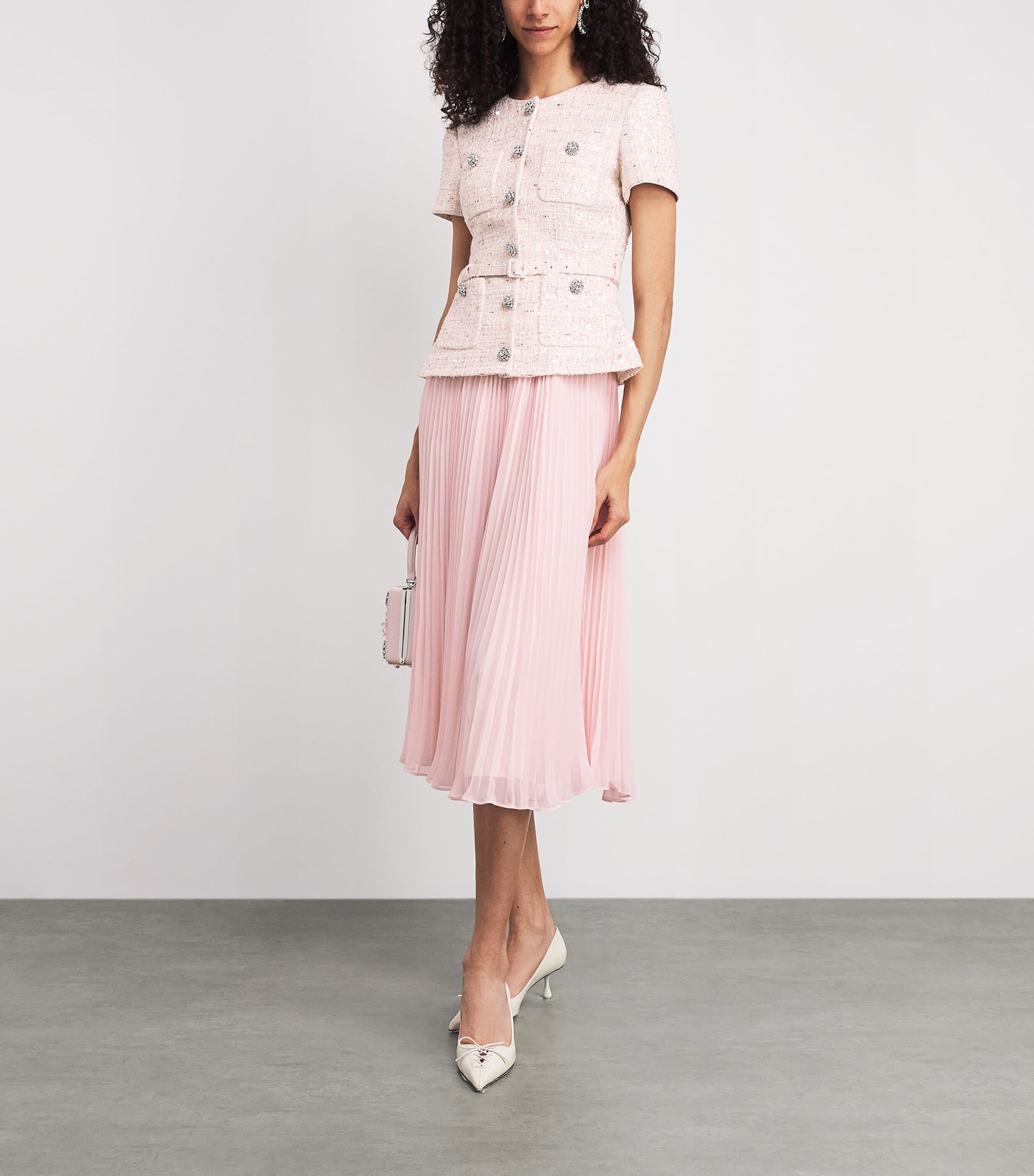 Self-Portrait Womens Bouclé Sequin Midi Dress Pink Image 2
