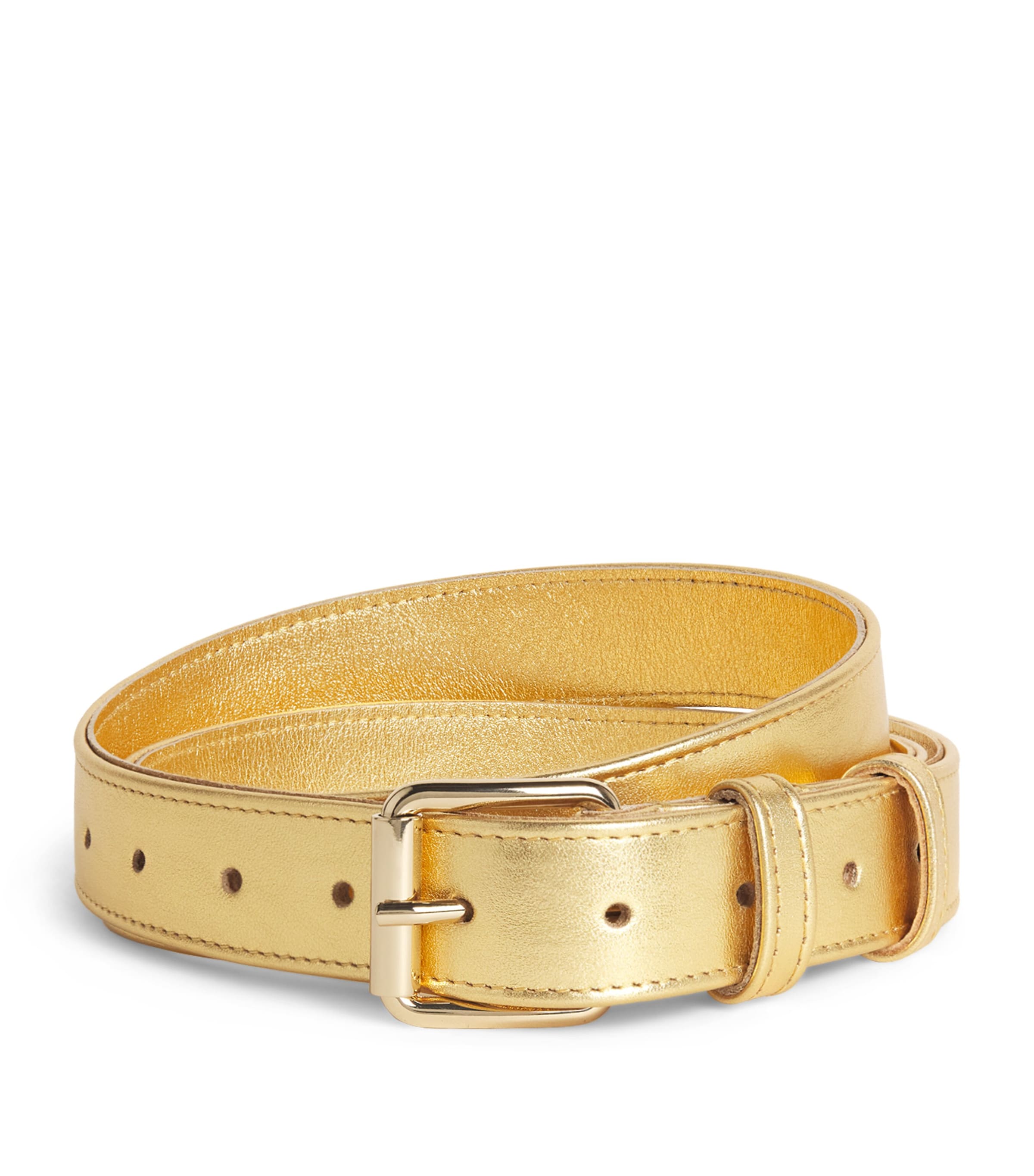 Comme Des Garçons Wallet Metallic Leather Buckle Belt In Gold