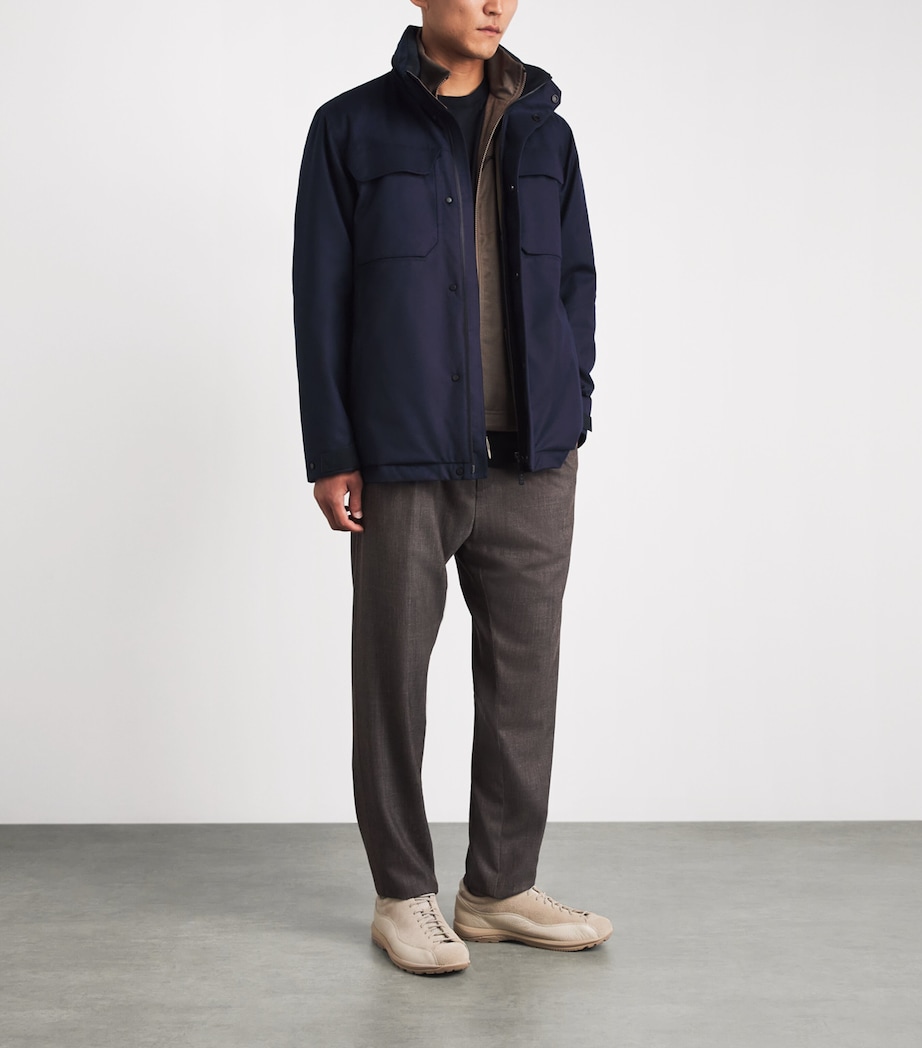 Sease Mens Laminated Virgin Wool-Cashmere Field Jacket Navy Blue Image 2