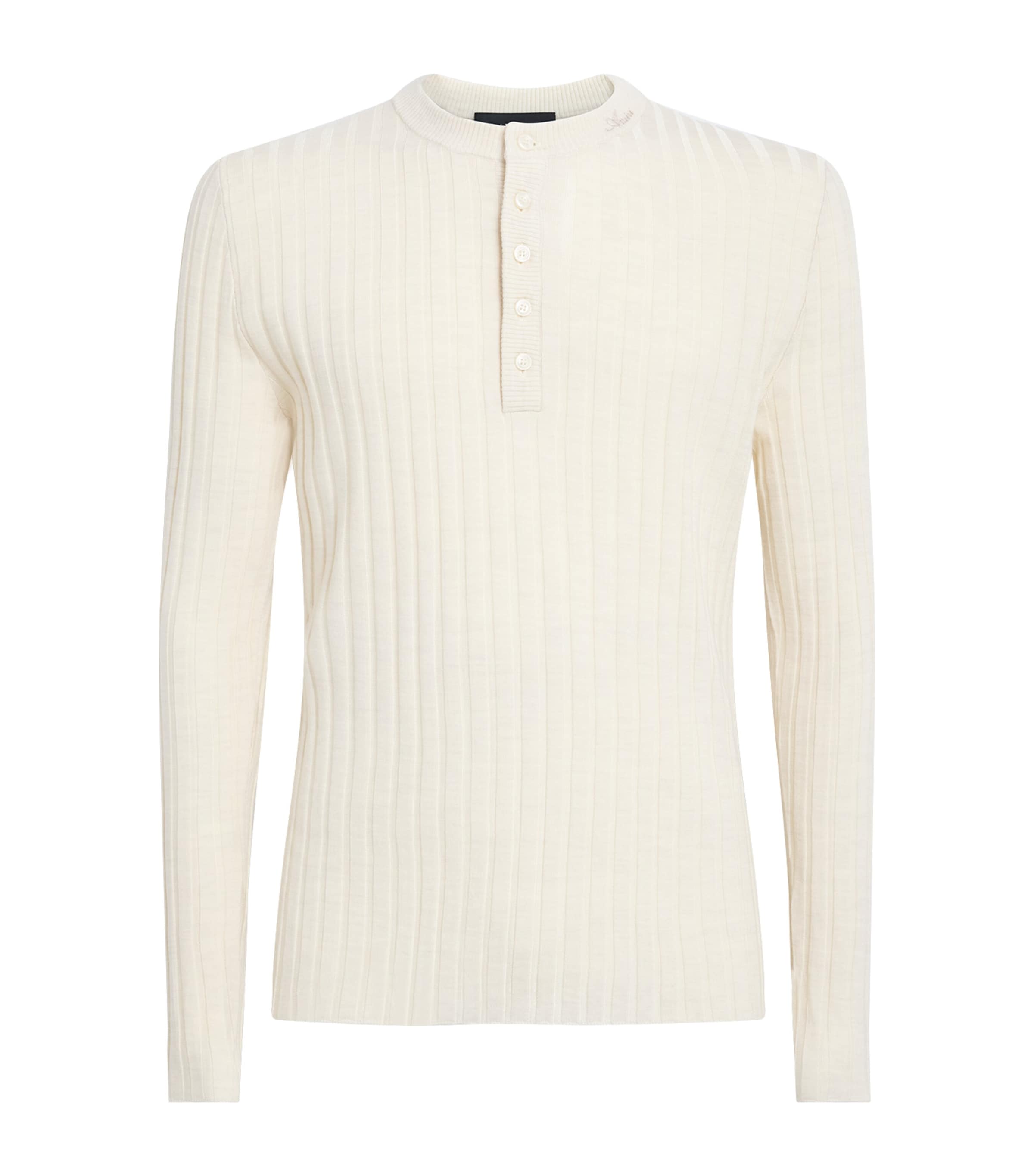 AMIRI Mens Wool-Blend Script Henley Sweater Alabaster Image 1