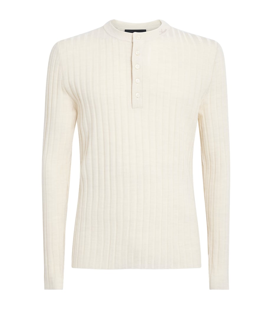 AMIRI Mens Wool-Blend Script Henley Sweater Alabaster Image 1