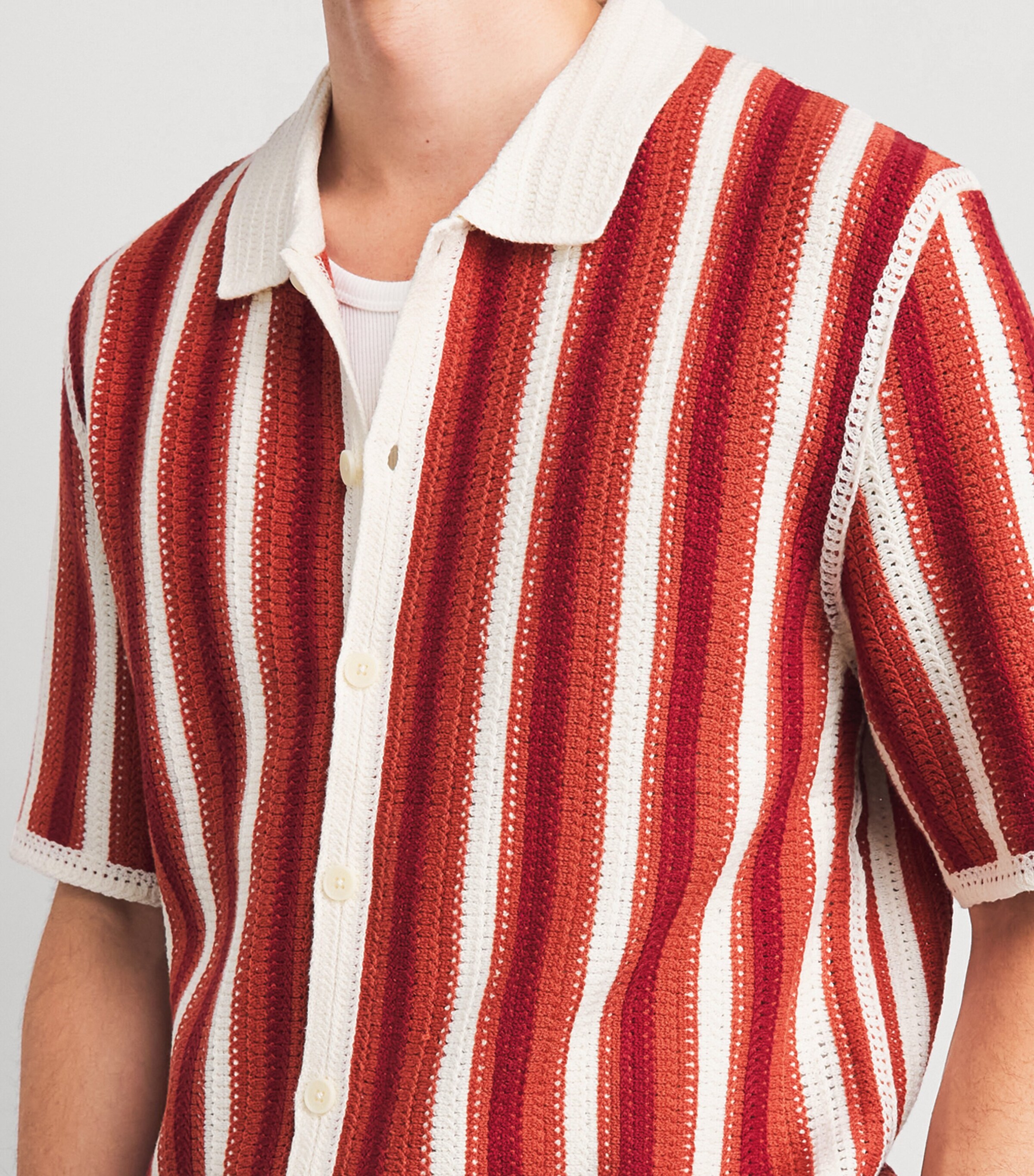 Wax London Mens Crochet Stripe Shirt Ecru / Orange Image 3