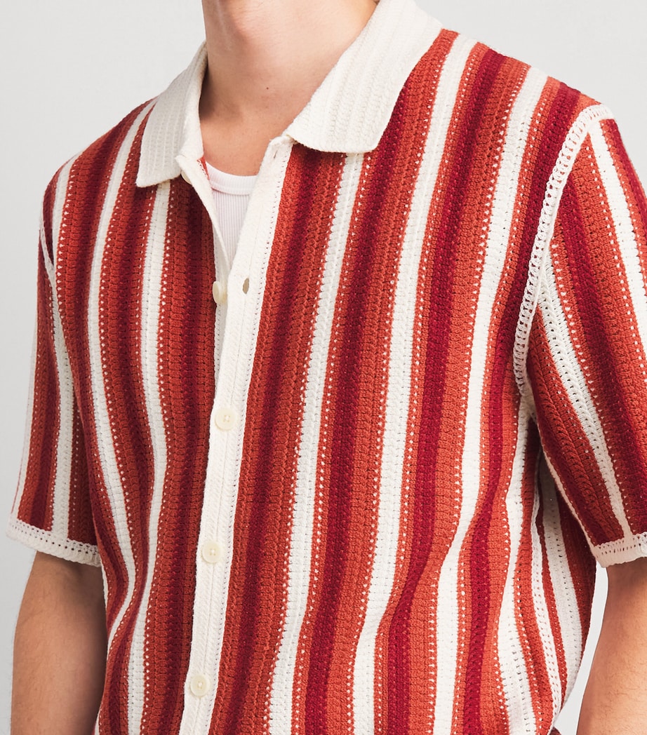 Wax London Mens Crochet Stripe Shirt Ecru / Orange Image 3