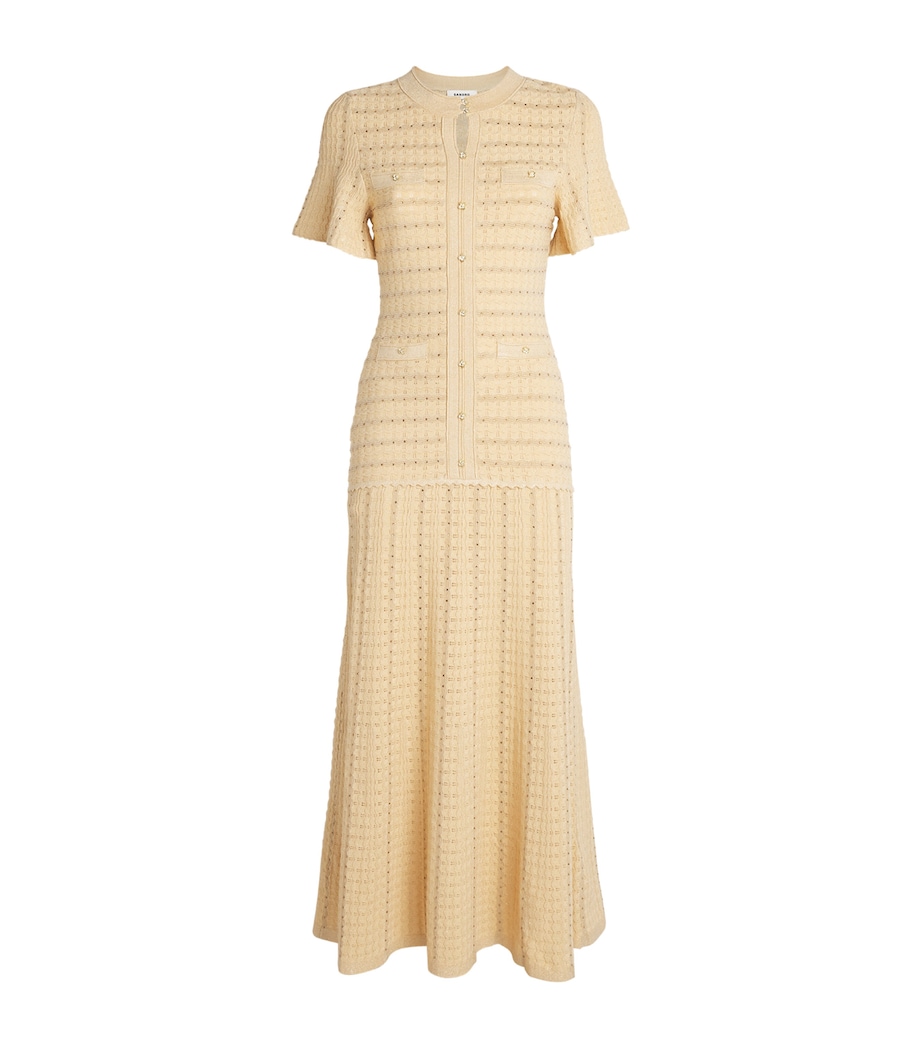 Sandro Paris Womens Knitted Rhinestone Maxi Dress Gold Image 1