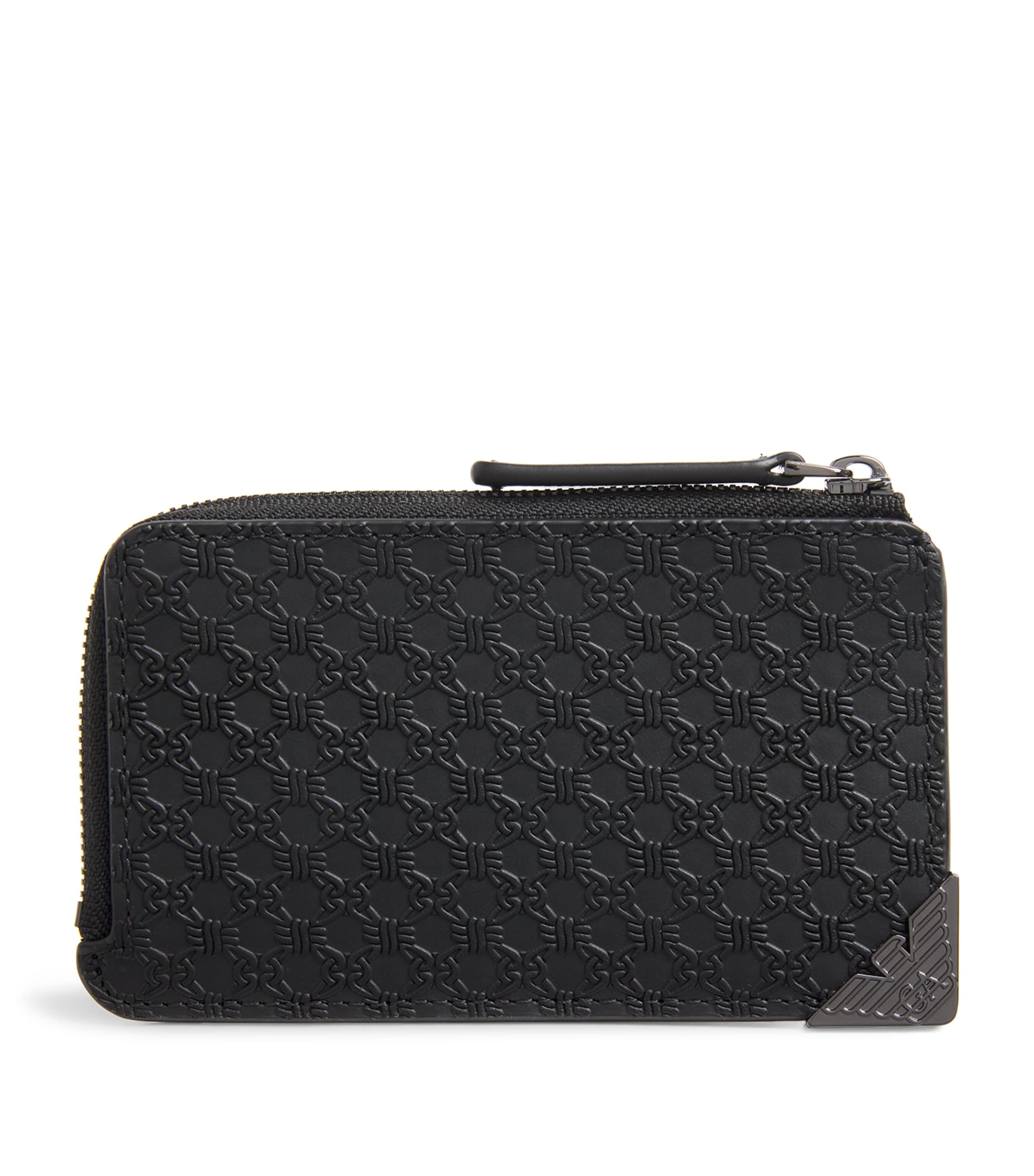 Shop Emporio Armani Leather Zip-up Card Holder In Black