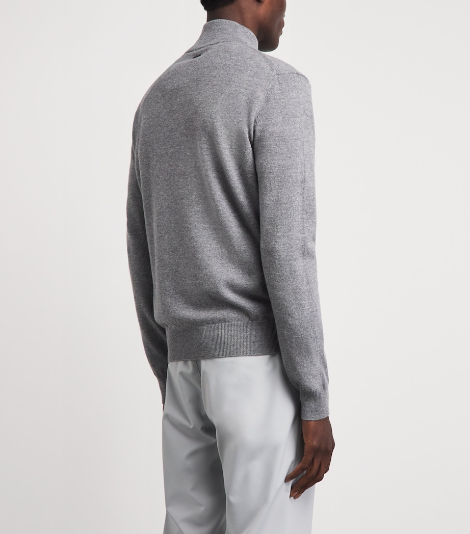 Corneliani Mens Virgin Wool-Cashmere Quarter-Zip Sweater Gry Melange Ivry Image 5