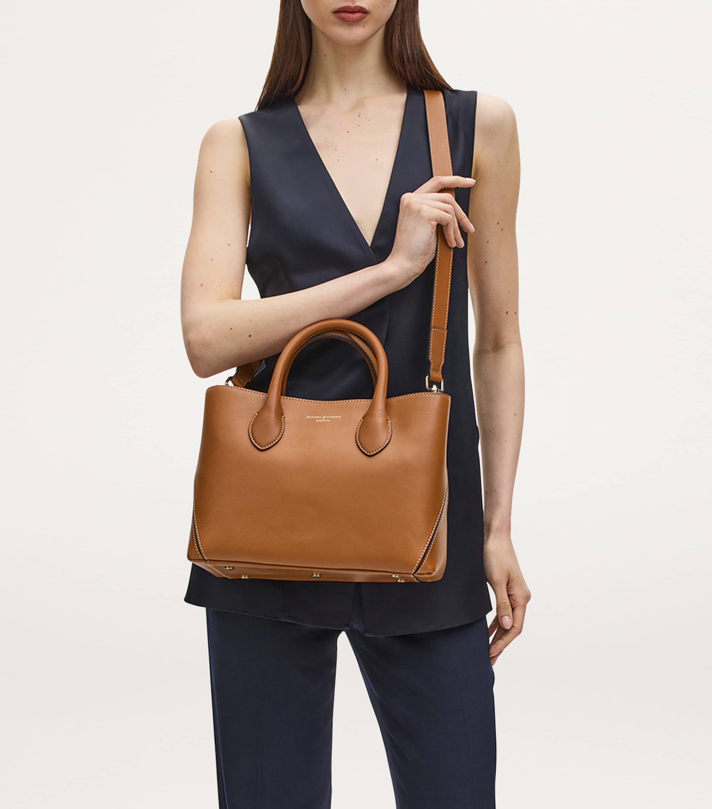 Midi Leather London Tote Bag BROWN Image 6