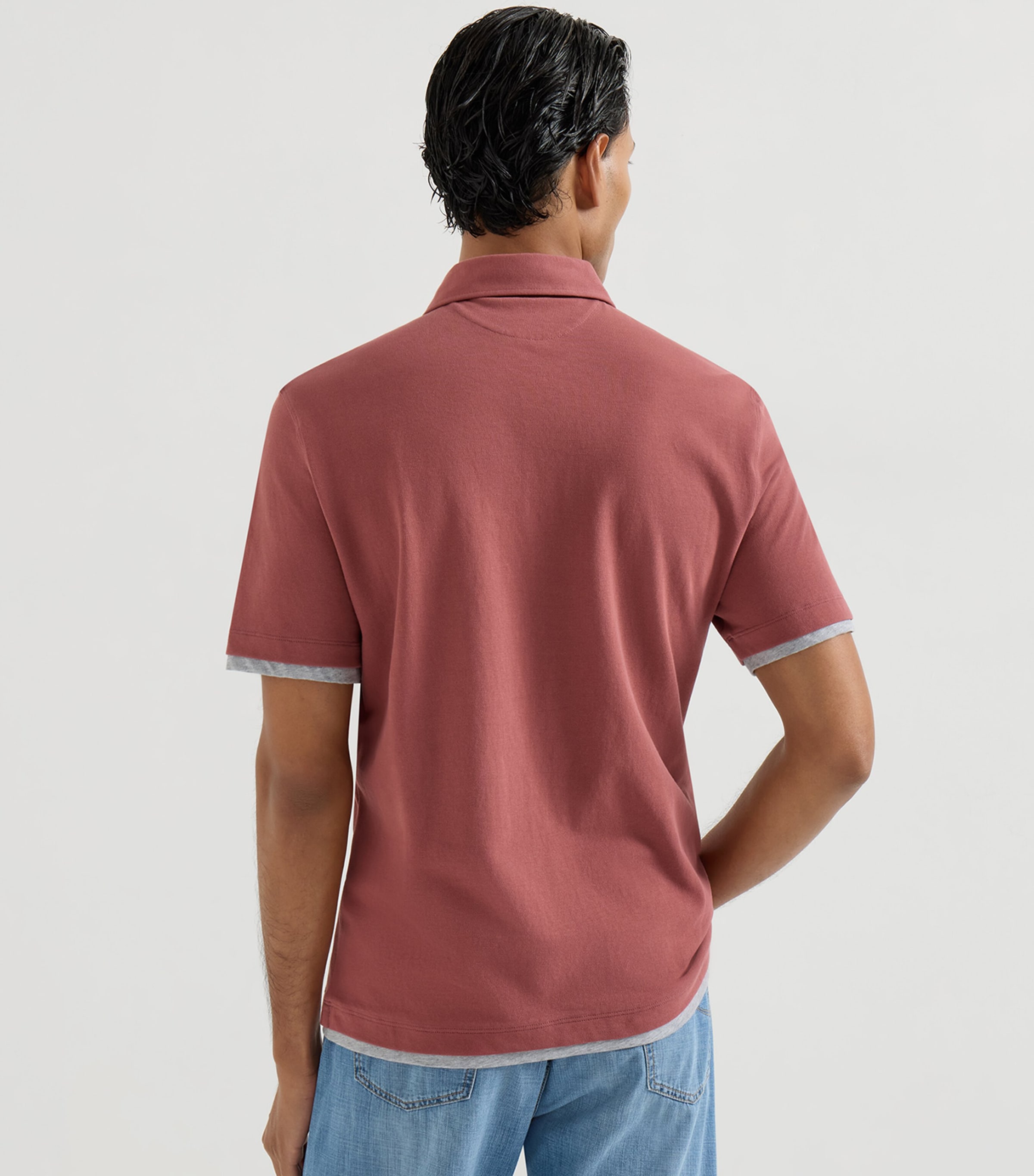 Brunello Cucinelli Mens Cotton Piqué Faux-Layerering Polo Shirt Image 4