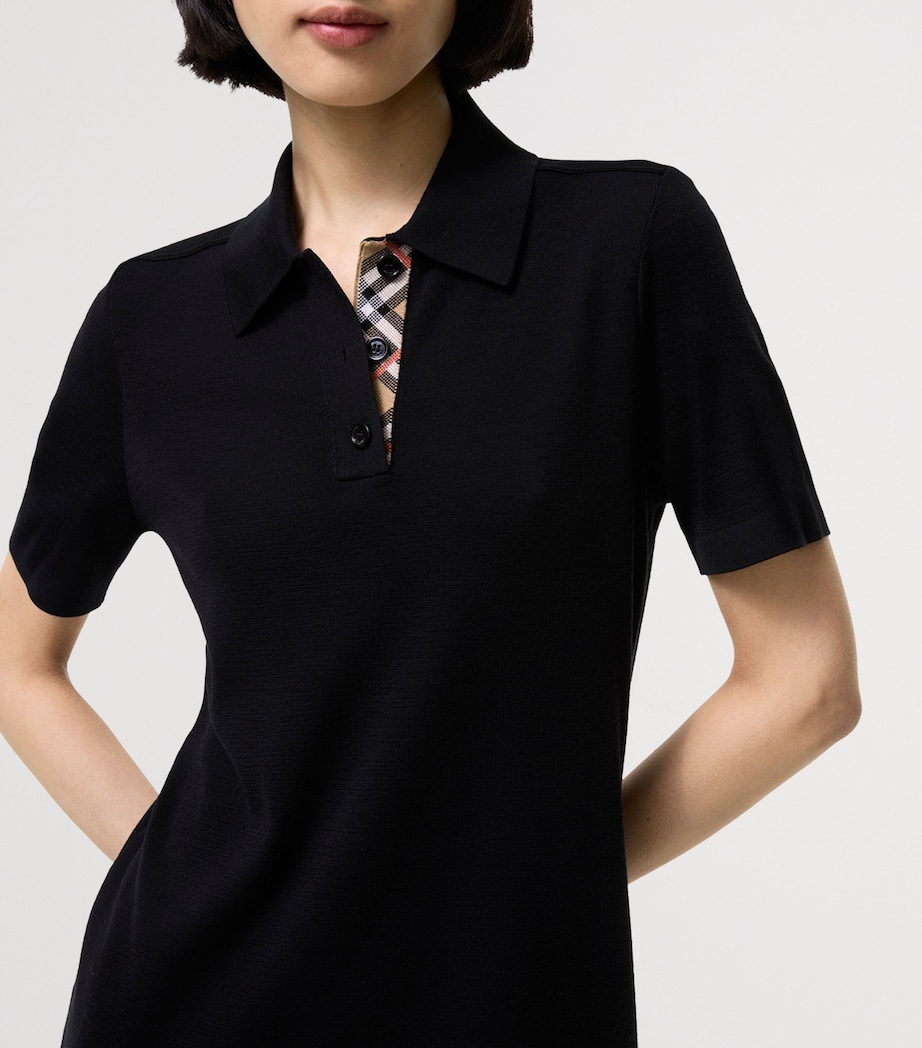 Burberry Womens Cotton Check-Taping Polo Shirt Mini Dress Black Image 3