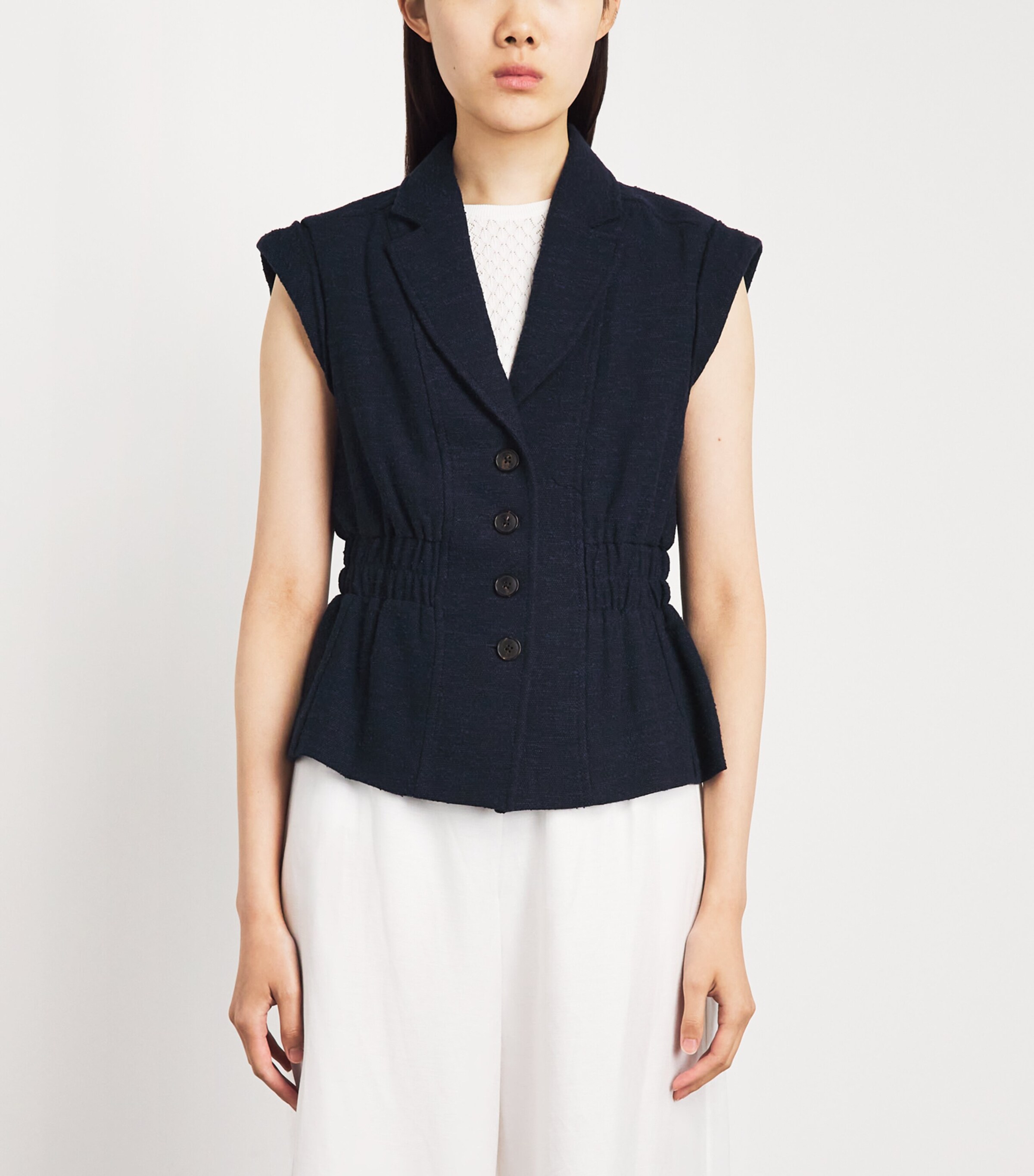 ME+EM Womens Bouclé Soft Sculpt Waistcoat Navy Image 4