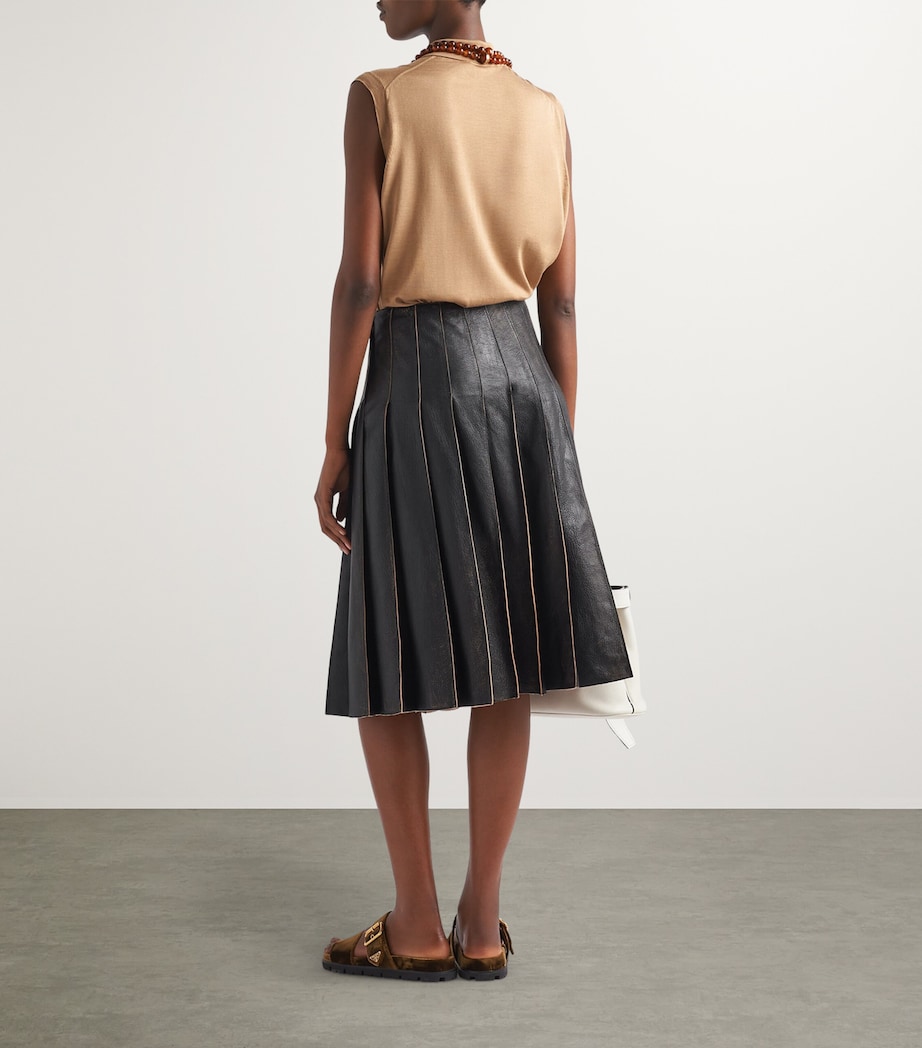 Leather Pleated Midi Skirt F0002 Image 4