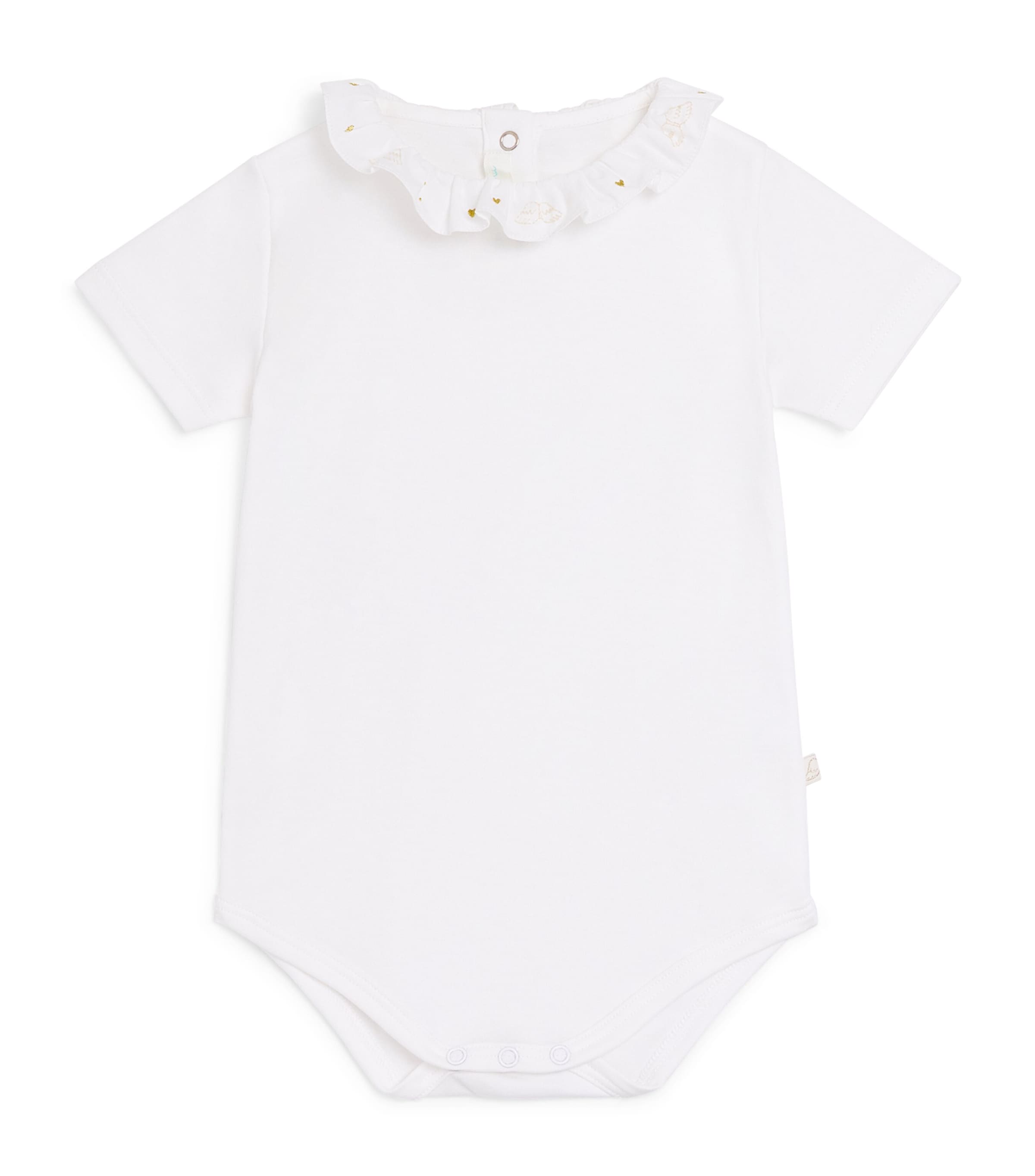 Marie-Chantal Pima Cotton Angel Wing Ruffle Collar Bodysuit (0-18 Months) White Image 1