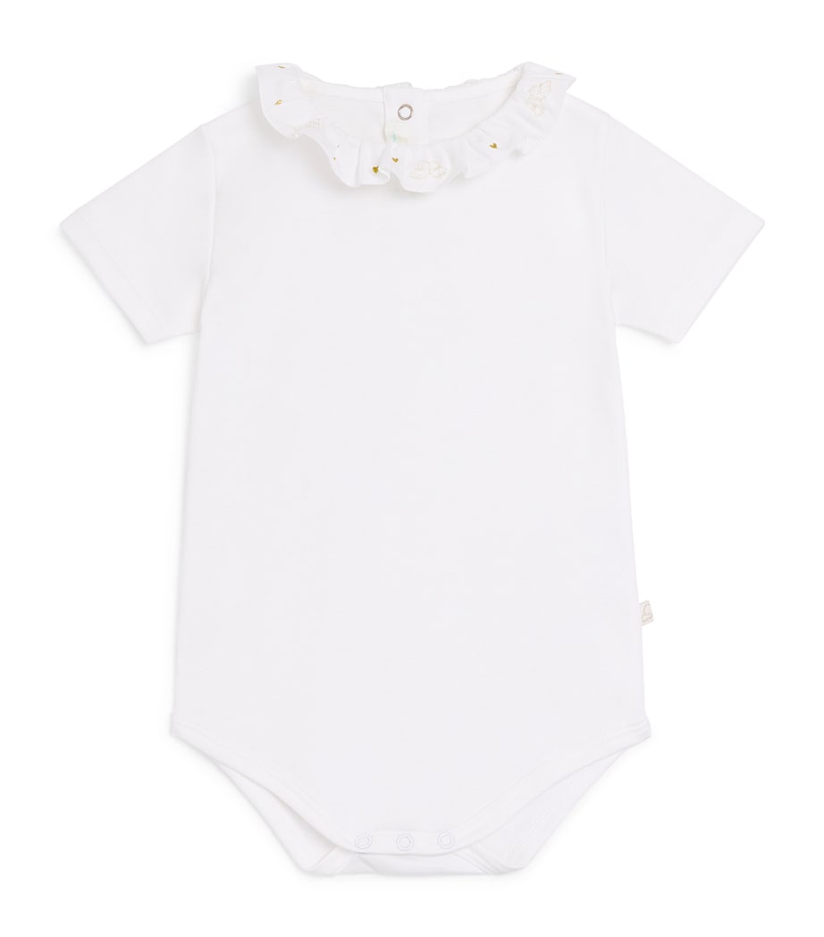 Marie-Chantal Pima Cotton Angel Wing Ruffle Collar Bodysuit (0-18 Months) White Image 1