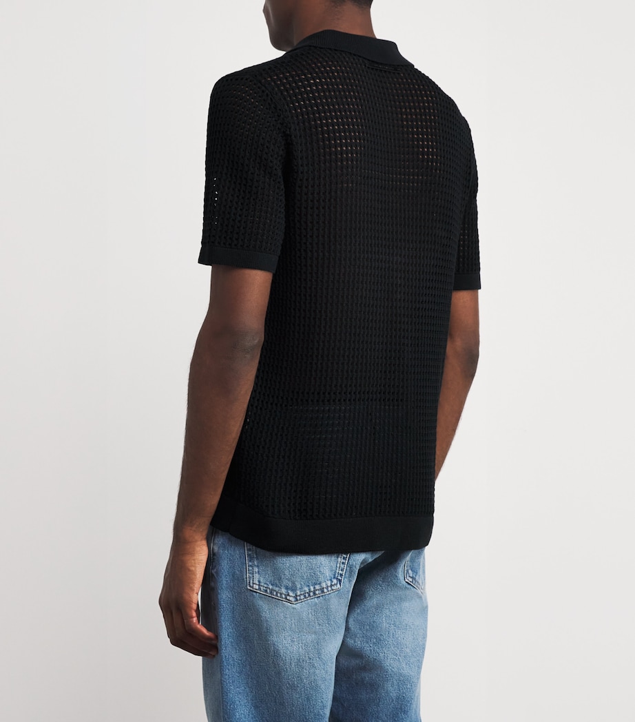 Cotton Crochet Polo Shirt BLACK Image 4