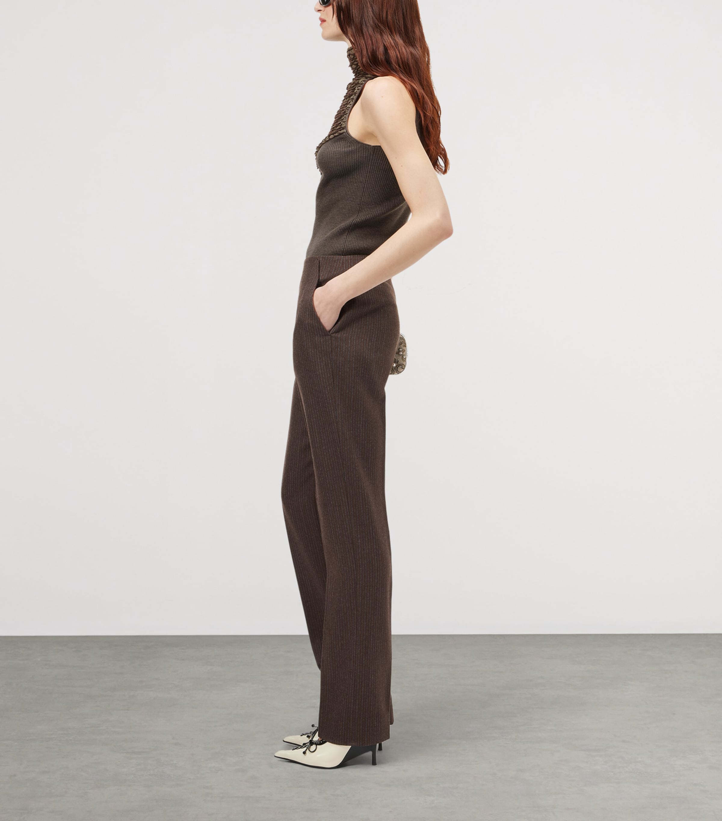 McQueen Womens Wool Pinstripe Slim Trousers Image 4