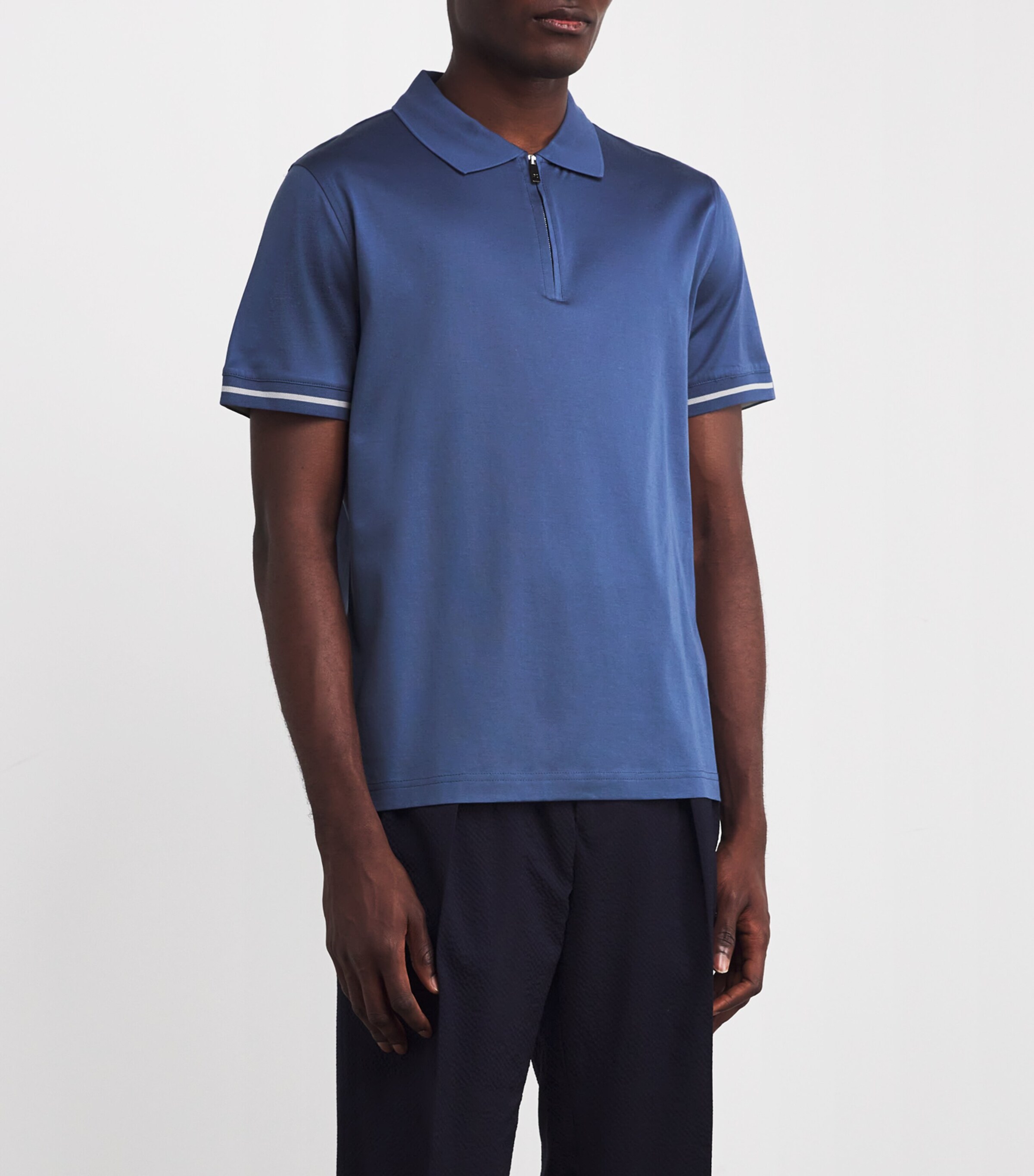 Pal Zileri Mens Cotton Quarter-Zip Polo Shirt Light Blue Image 3