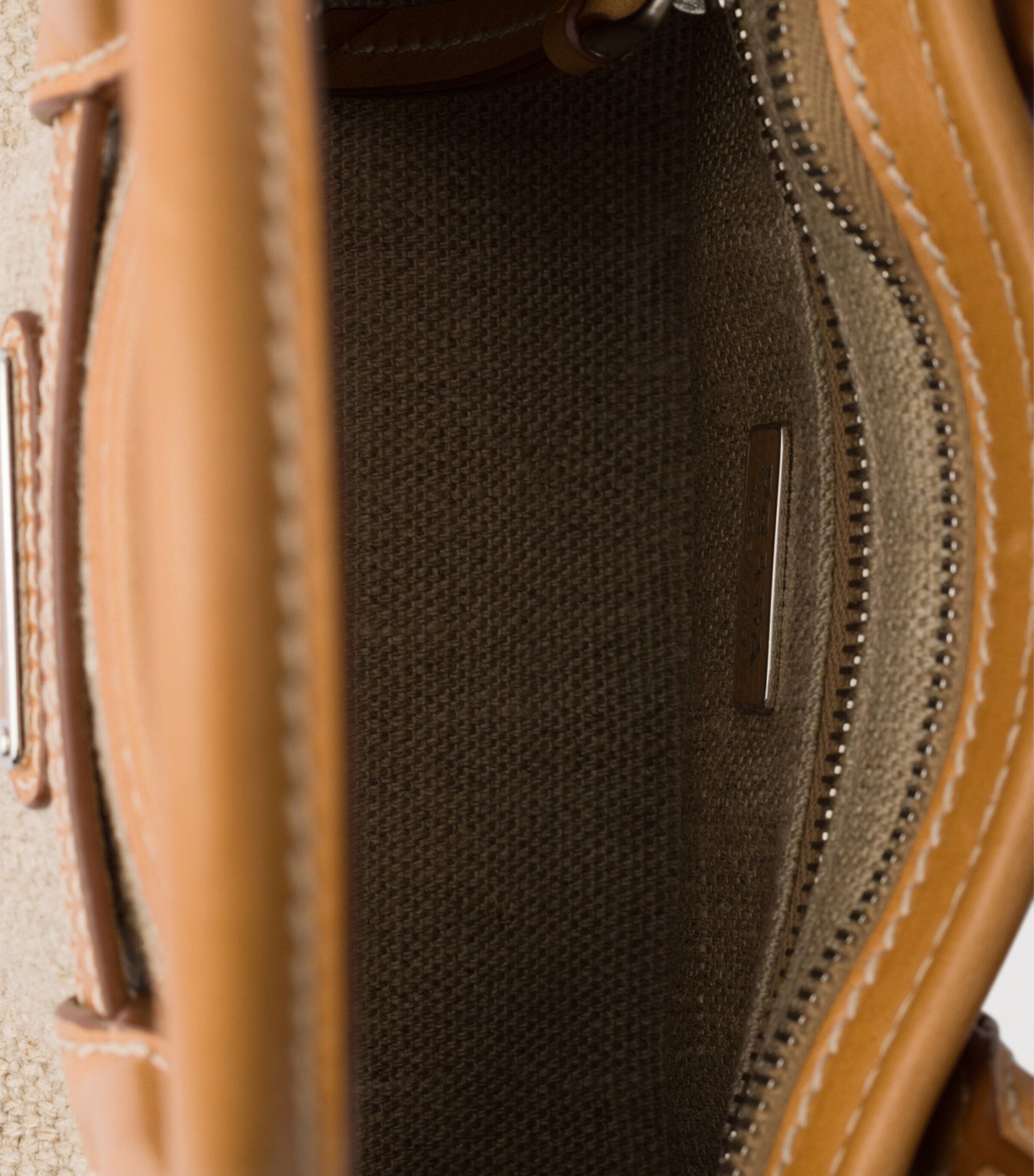 Prada Small Linen-Leather Bonnie Top-Handle Bag Neutral Image 5