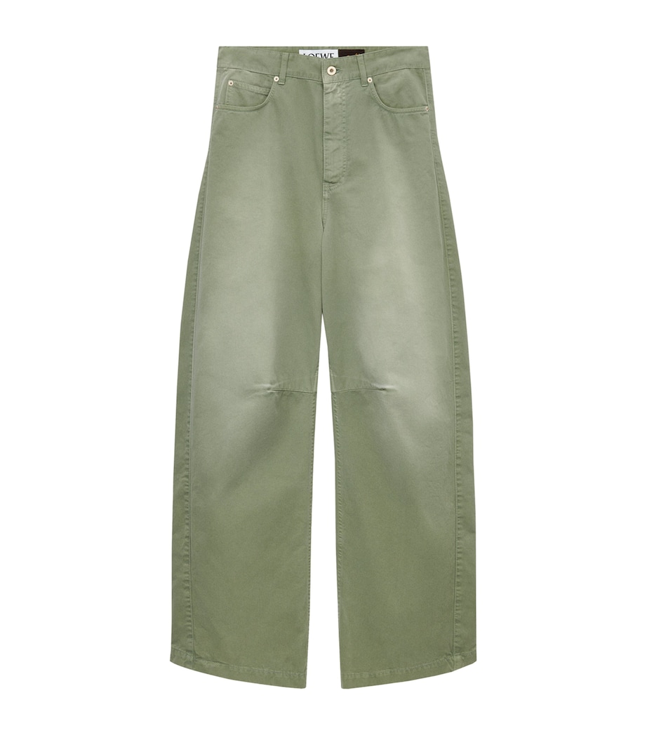 LOEWE x Paula's Ibiza Cotton Twill Washed Barrel Trousers Sage Image 1