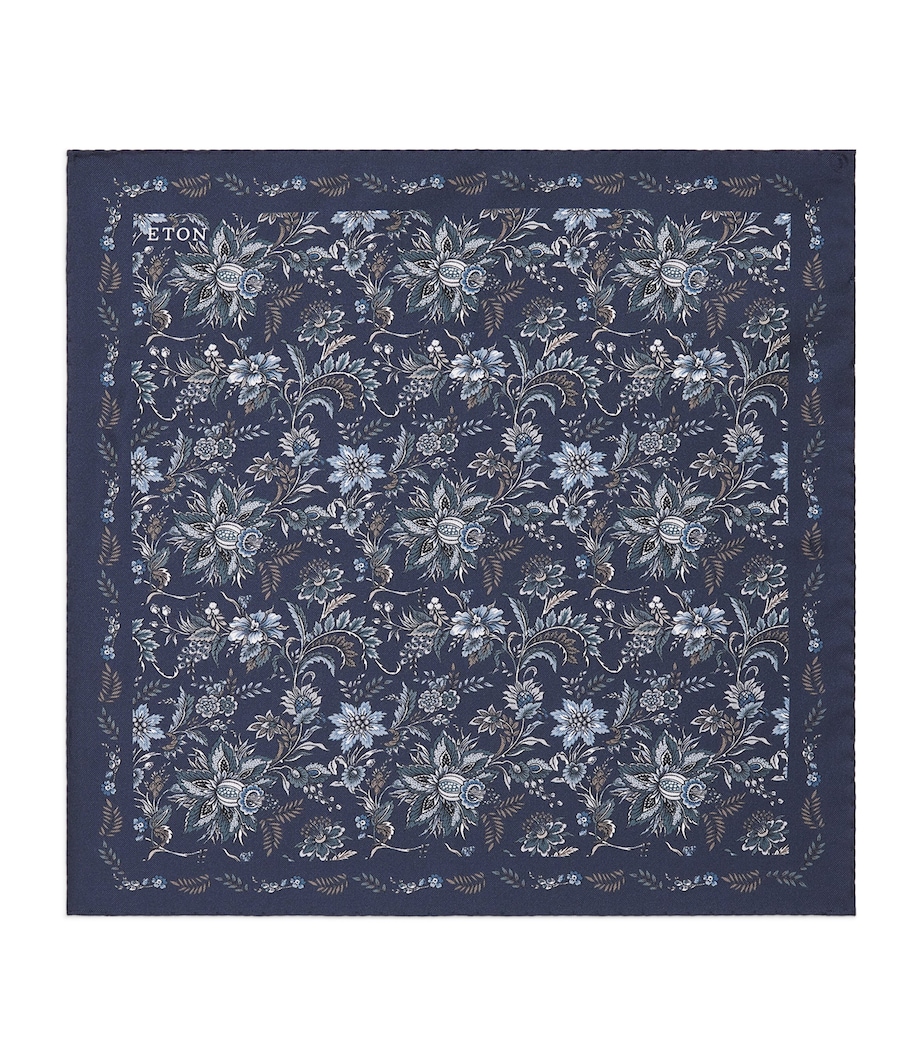 Silk Floral Print Pocket Square NAVY BLUE Image 1